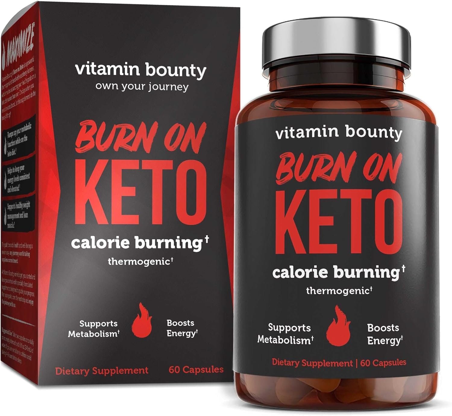 Vitamin Bounty Burn On Thermogenic Keto Fat Burner for Men & Women – Weight Loss Supplement with Raspberry Ketones – Metabolism Booster, Energy Pills, Appetite Suppressant – 60 Capsules