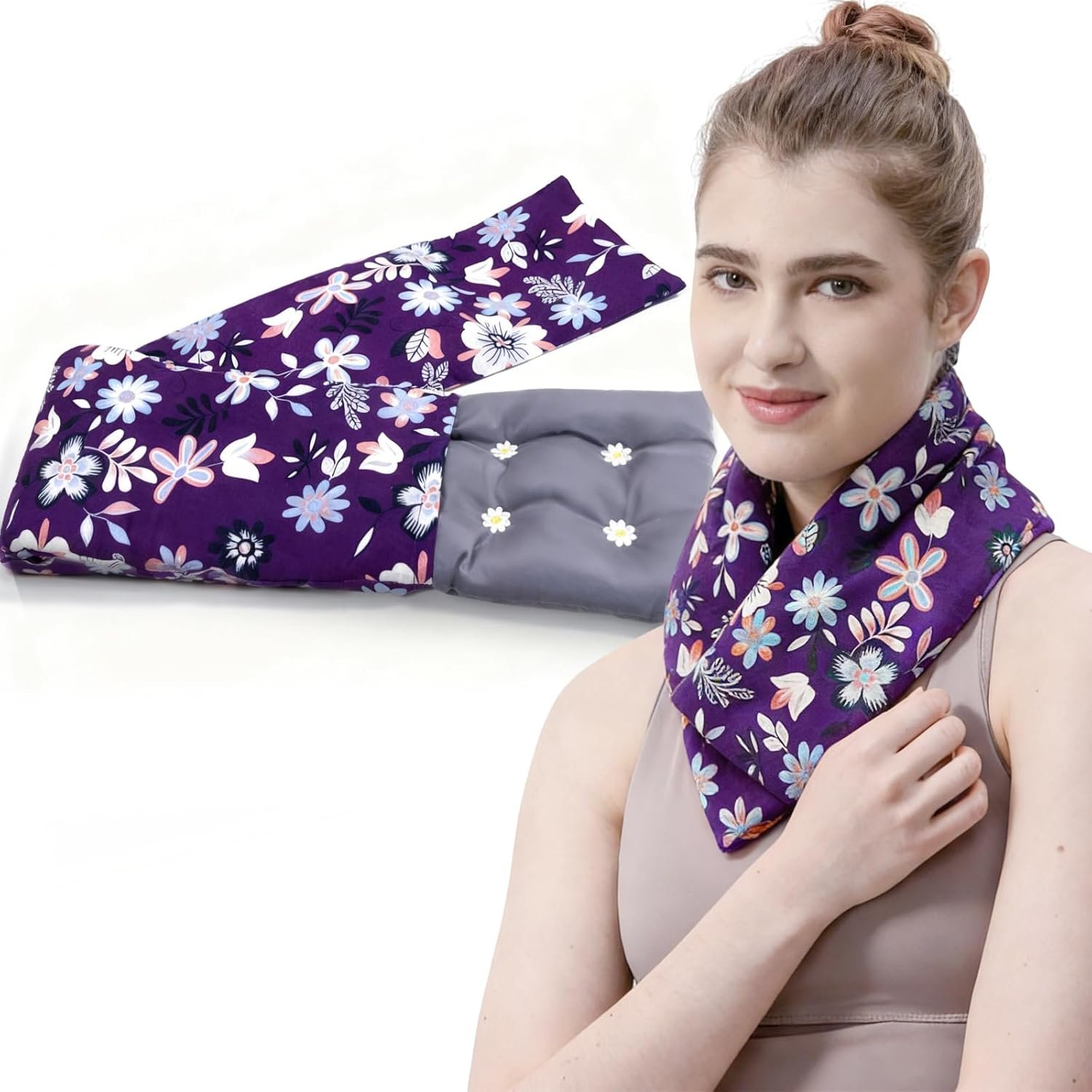 Heating pad for Neck Shoulders and Back Microwavable Washable 27×5“ Microwave Rice Bags for Heat Therapy Reusable Hot Pack for Cramps Moist Warm Bean Bag for Pain Relief Levender Scented Aromatherapy