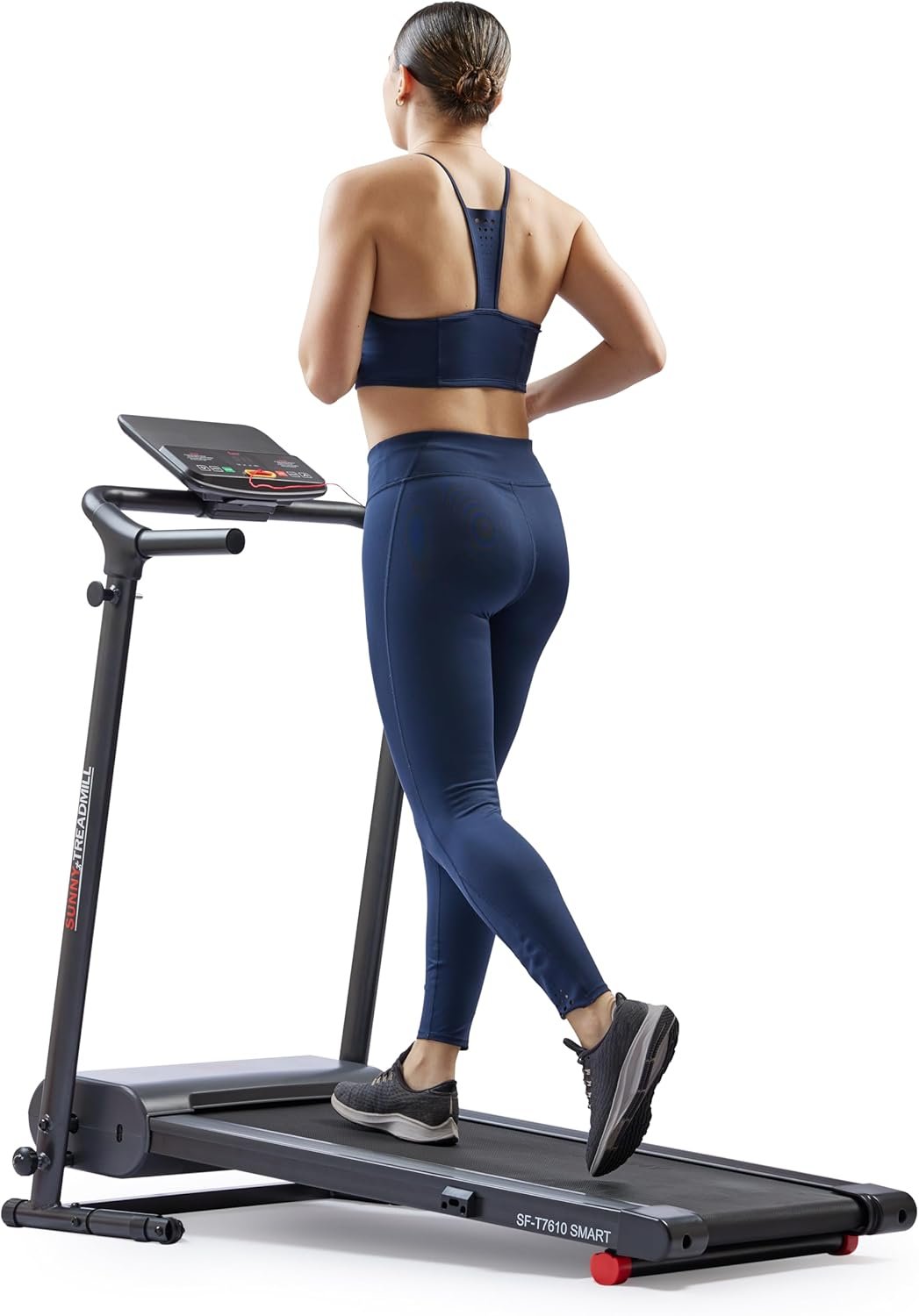 Sunny Health & Fitness Compact Foldable Treadmill – Easy Assembly, Quiet Operation, LCD Performance Monitor, Device Holder – Running & Walking Exercise, Optional Free SunnyFit App Bluetooth Connection