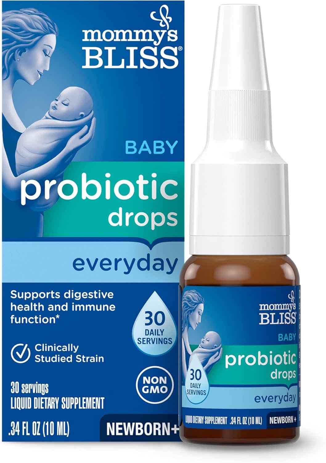 Mommy’s Bliss Baby Probiotic Drops Everyday – Gas, Constipation, Colic Symptom Relief – Newborns & Up – Natural, Flavorless, 0.34 Fl Oz