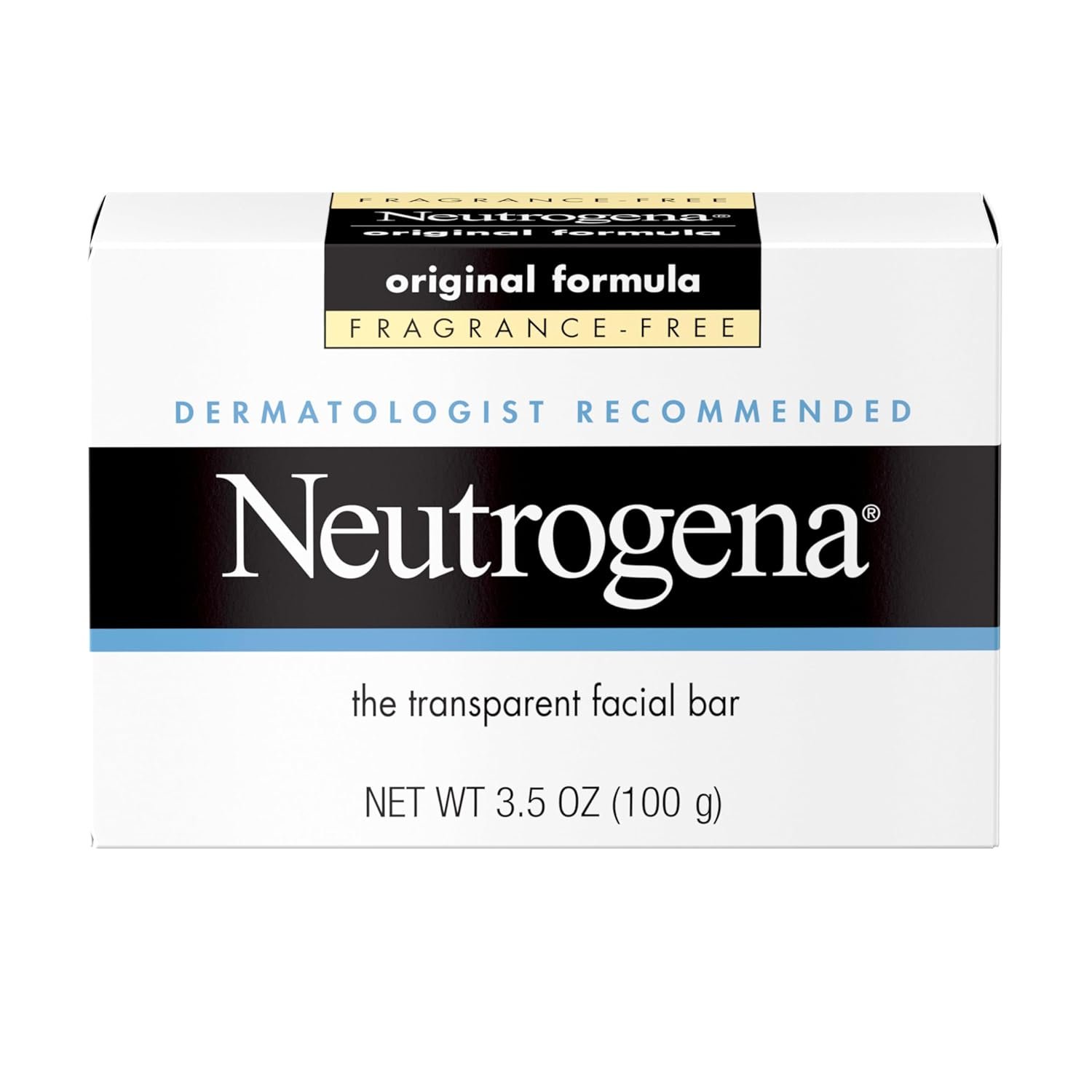 Neutrogena Original Transparent Facial Cleansing Bar, Fragrance-Free Glycerin Face Wash Bar Soap for Gentle Daily Cleansing, Hypoallergenic & Dye-Free Pure Facial Soap, 3.5 oz