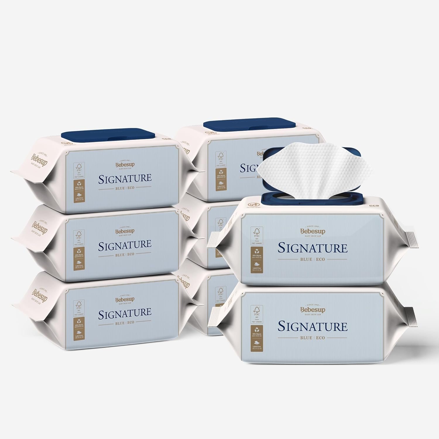 BEBESUP- Korea’s #1 Signature Eco Baby Wipes- 100% Plant-Based 99% Drinkable Water-Based Unscented Ultra-Thick Organic baby wipes Hypoallergenic for sensitive skin Flip-Top 560 Count (8 Packs)