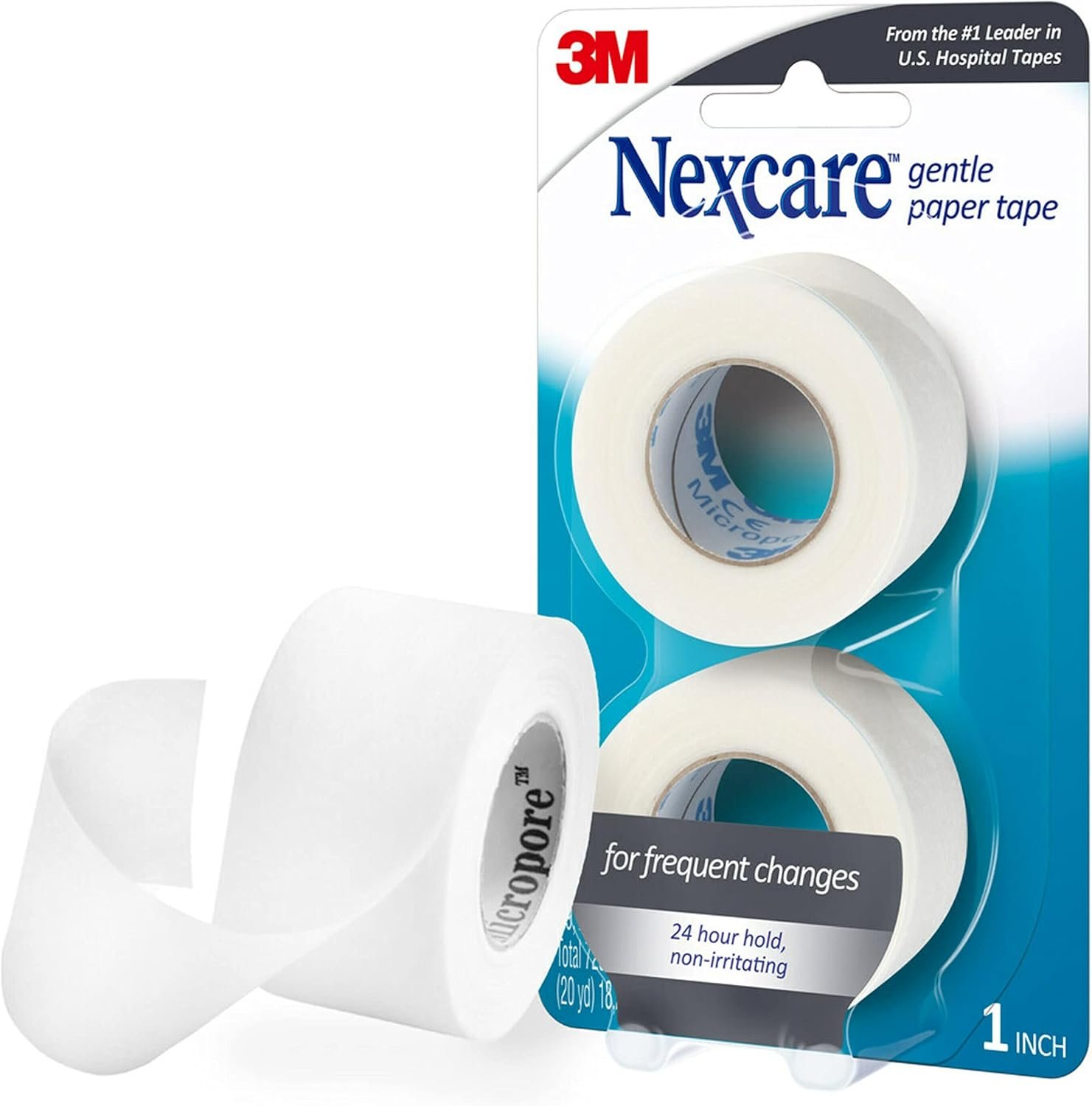 Nexcare Gentle Paper Tape, Medical Paper Tape, Secures Dressings and Lifts Away Gently – 1 In x 10 Yds, 2 Rolls of Tape