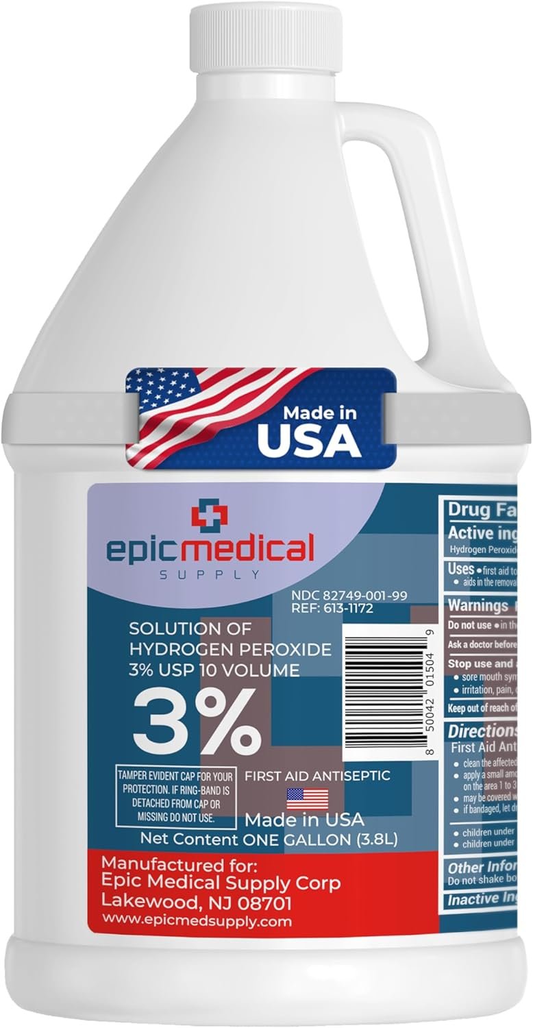 3% Hydrogen Peroxide – First Aid Antiseptic & Multipurpose Cleaner – Topical Wash for Cuts, Scrapes and Minor Cuts – H2O2 Hydrogen Peroxide 3 Percent USP Solution (1 Gallon)