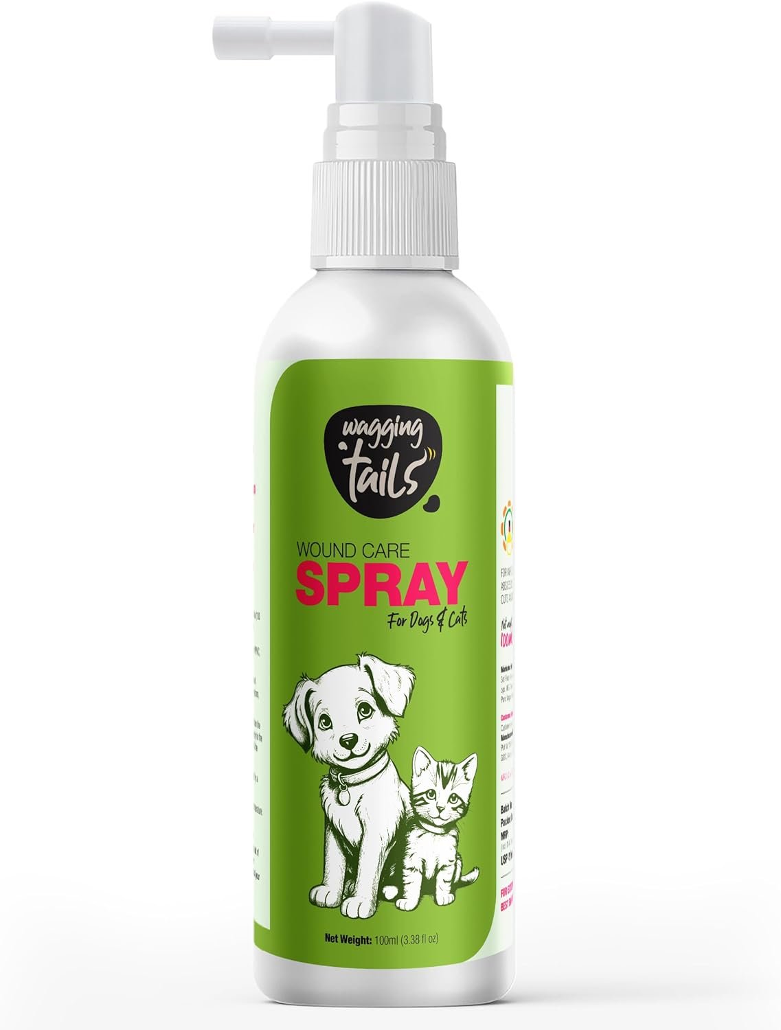 Wagging Tails Wound Care Spray – 3.38 fl oz | Active Nano Silver Cleanse & Heals – Cuts, Infections, Abrasions | Recovery Liquid for Dog & Cat of All Breeds | Gentle Antiseptic Soothes Inflammation
