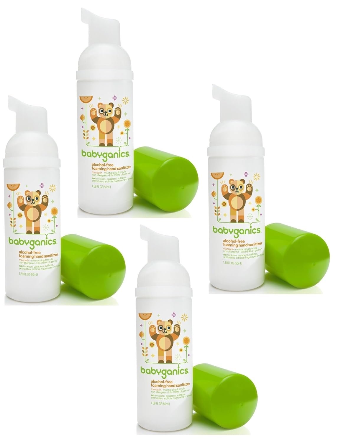 Babyganics Alcohol-free Foaming On-The-Go Hand Sanitizer Bundle – 4 Items: Mandarin 50 ml Bottles