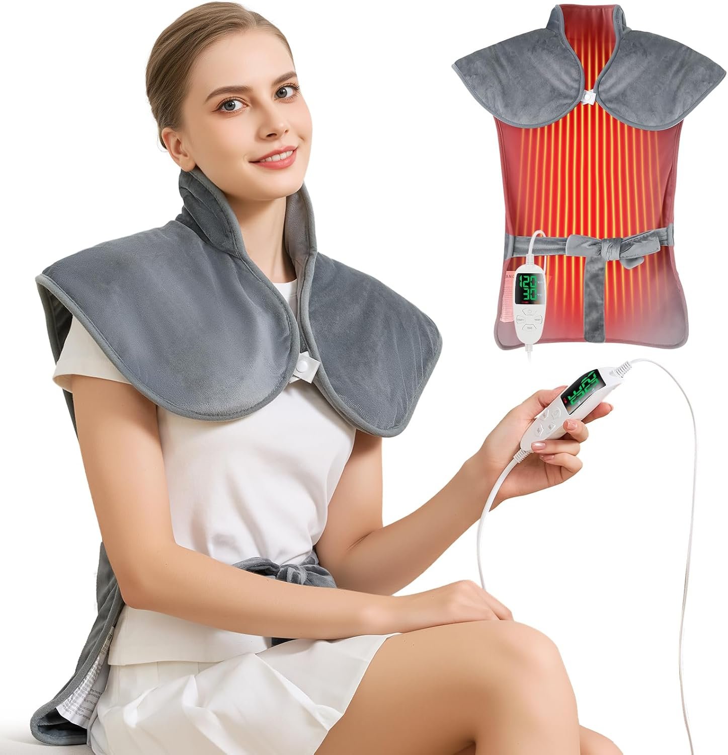 Electric Weighted Heating Pad for Neck Back Shoulder Pain Relief, Birthday Gifts for Women Men Mom Dad Elderly, 25″x37″ Large Full Body Heating Pad for Menstrual Cramps – 5 Heat Levels/Auto Shut-Off