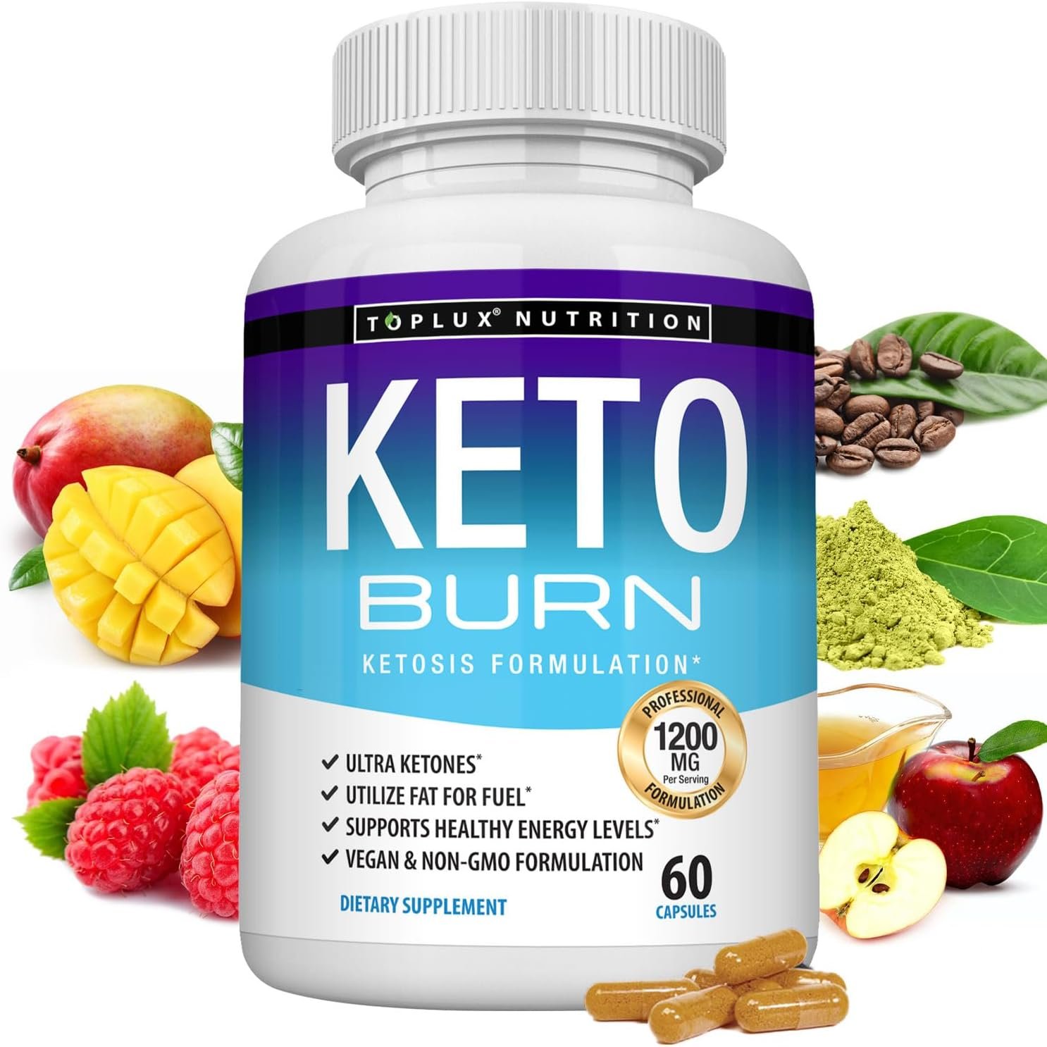 Toplux Keto Burn Pills Ketosis Weight Loss – 1200 Mg Ultra Advanced Natural Ketogenic Fat Burner Using Ketone Diet for Men Women 60 Capsules Supplement