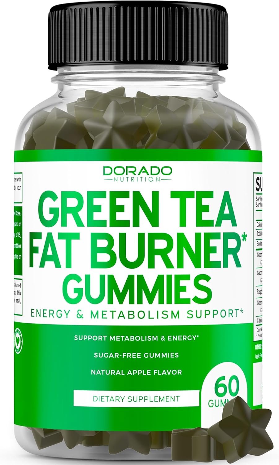Green Tea Fat Burner Weight Loss Gummies (60 Count) Fat Burner Women – Appetite Suppressant Weight Loss Supplement for Men & Women with Apple Flavored – Third Party Tested – USA Made