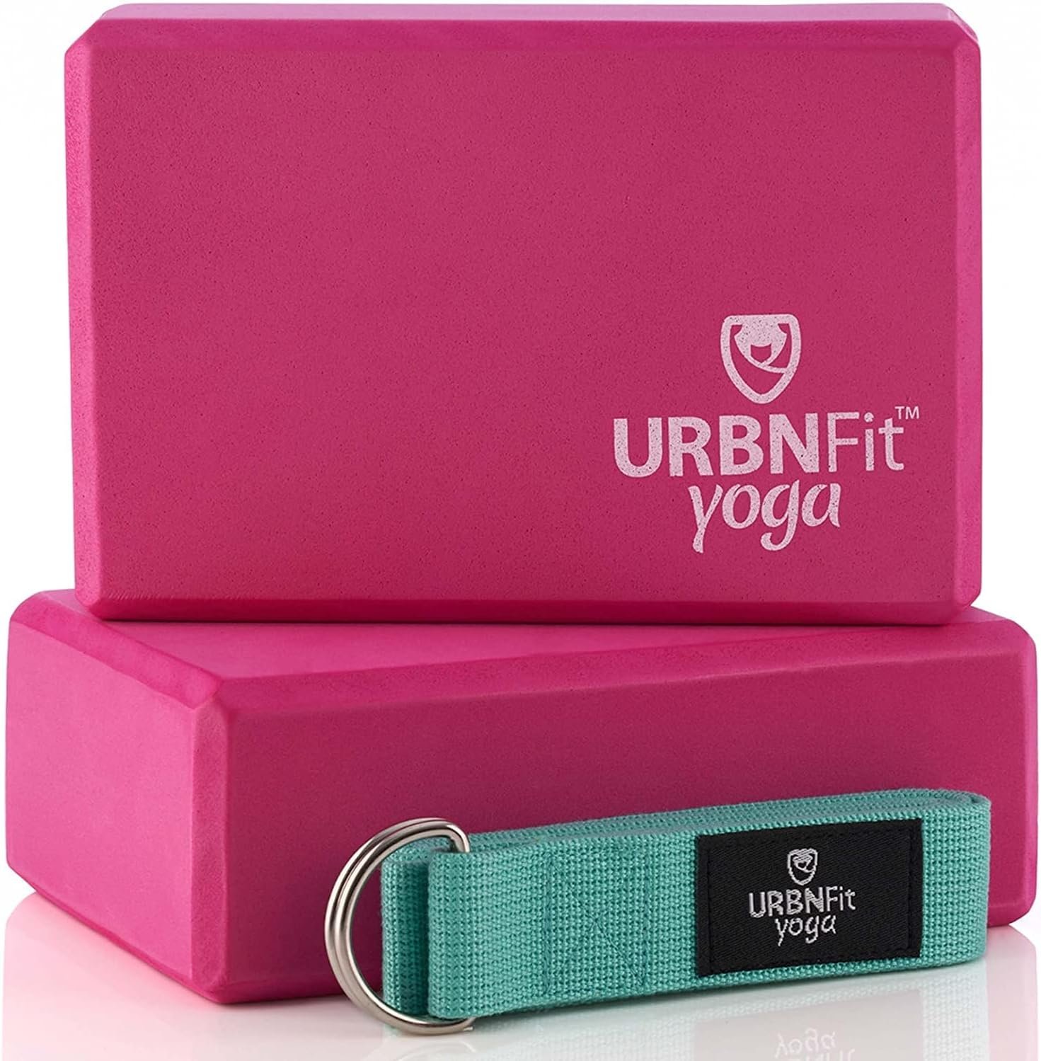 URBNFit Yoga Blocks 2 Pack – Sturdy Foam Yoga Block Set with Strap for Exercise, Pilates Workout, Stretching, Meditation, Stability – High Density Non Slip Brick, Fitness Accessories