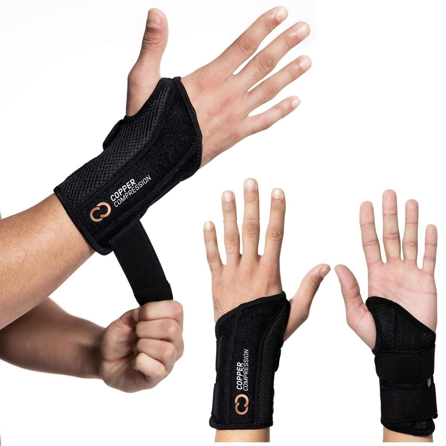 Copper Compression Advanced Wrist Brace – Copper Infused Adjustable Orthopedic Support Splint for Pain, Carpal Tunnel, Arthritis, Tennis Elbow, Tendinitis, RSI, Ganglion Cyst for Men Women Right S/M