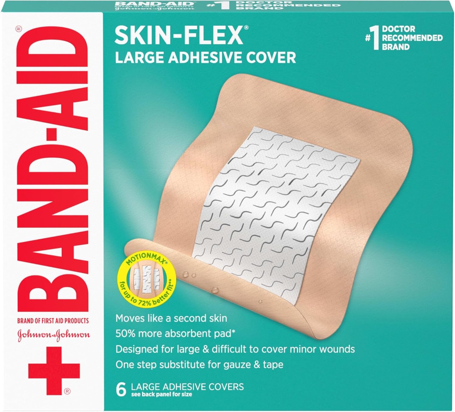 Band-Aid Brand Skin-Flex Adhesive Flexible Wound Covers for First Aid Wound Care of Minor Cuts, Scrapes & Burns, with a Comfortable Feeling, Moving Like a Second Skin, Sterile, Large, 6 ct
