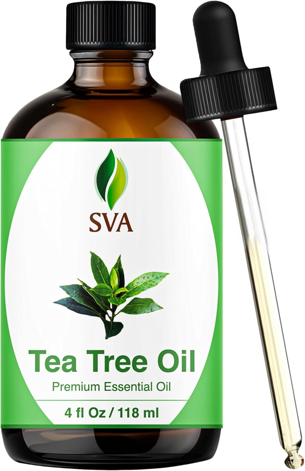 SVA Tea Tree Essential Oil – 4 Fl Oz – 100% Natural Tea Tree Oil – for Diffuser, Hair Care, Face, Skin Care, Aromatherapy, Scalp and Body Massage, Soap and Candle Making – with Dropper
