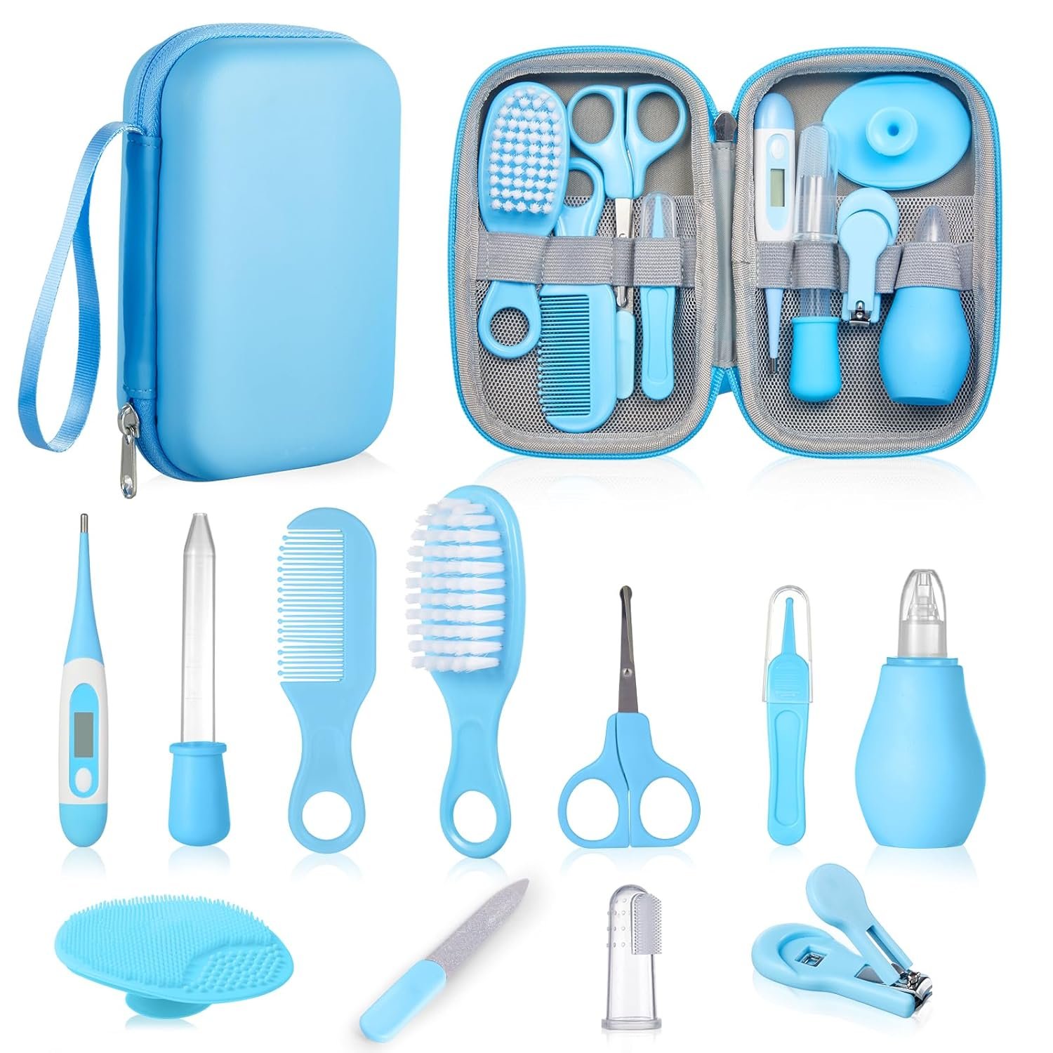 Baby Grooming and Health Kit, Lictin Nursery Care Kit, Newborn Safety Health Care Set with Hair Brush,Comb,Nail Clippers and More for Newborn Infant Toddlers Baby Boys,Baby Blue