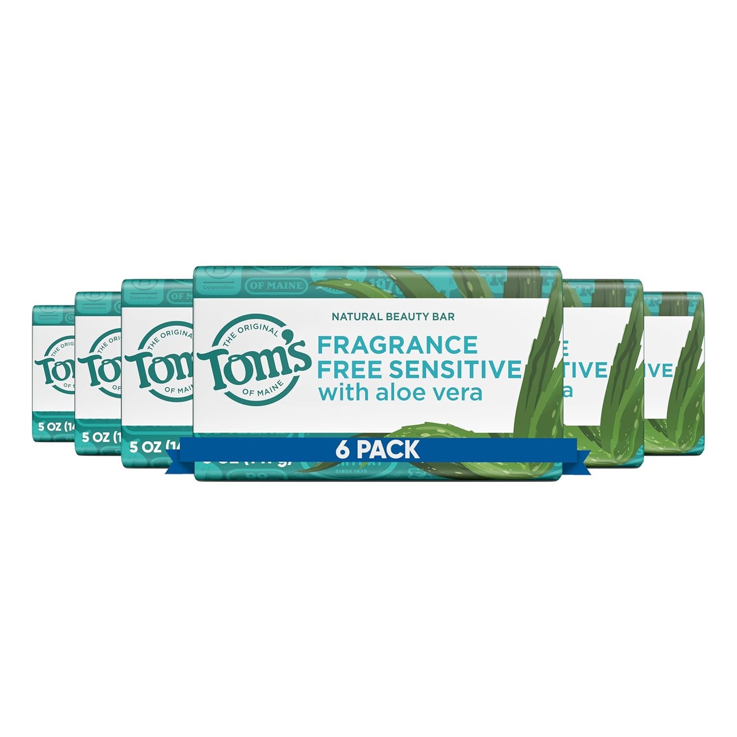 Tom’s of Maine Natural Beauty Bar Soap For Women and Men, Fragrance Free, Sensitive Skin, 5 oz Bar (Pack of 6)