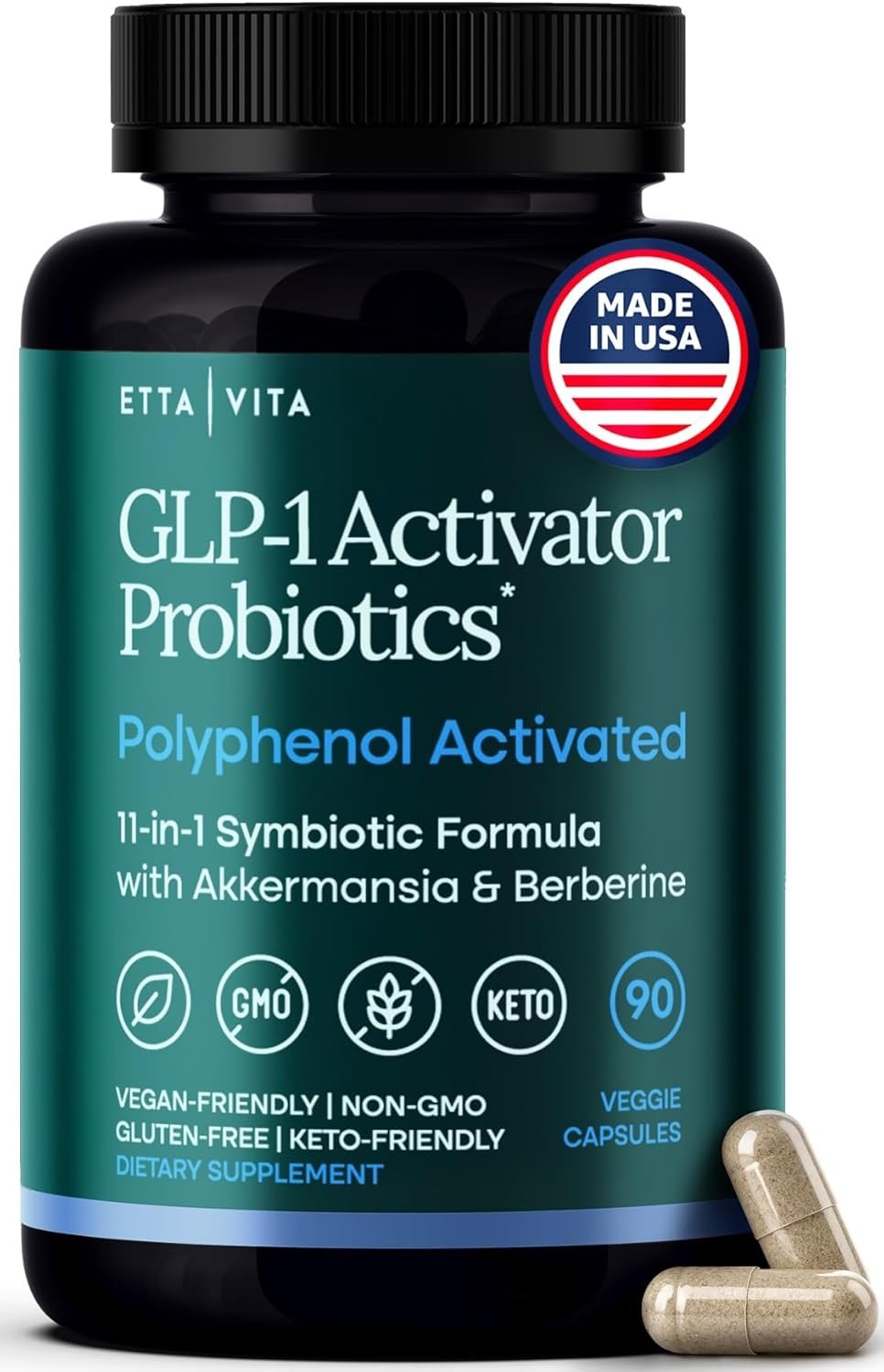 GLP-1 Probiotic Supplement – Appetite Control for Men and Women with Akkermansia, Berberine, Inulin, EGCG Green Tea, Resveratrol, Hops (Made & Tested In USA) Support Digestion, Cravings, Regularity