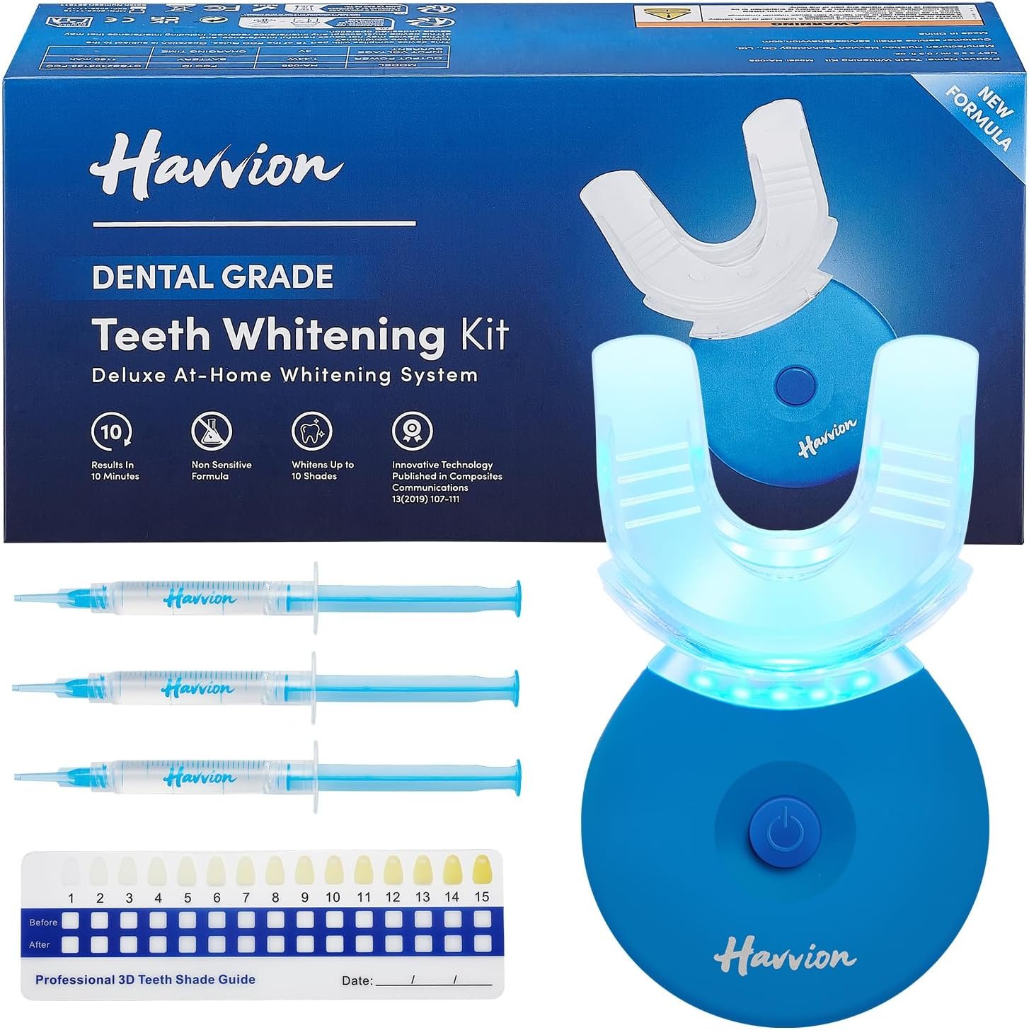 Teeth Whitening Kit, LED Accelerator Light, 3 Carbamide Peroxide Whitening Gel, Dental-Grade Whitening at Home