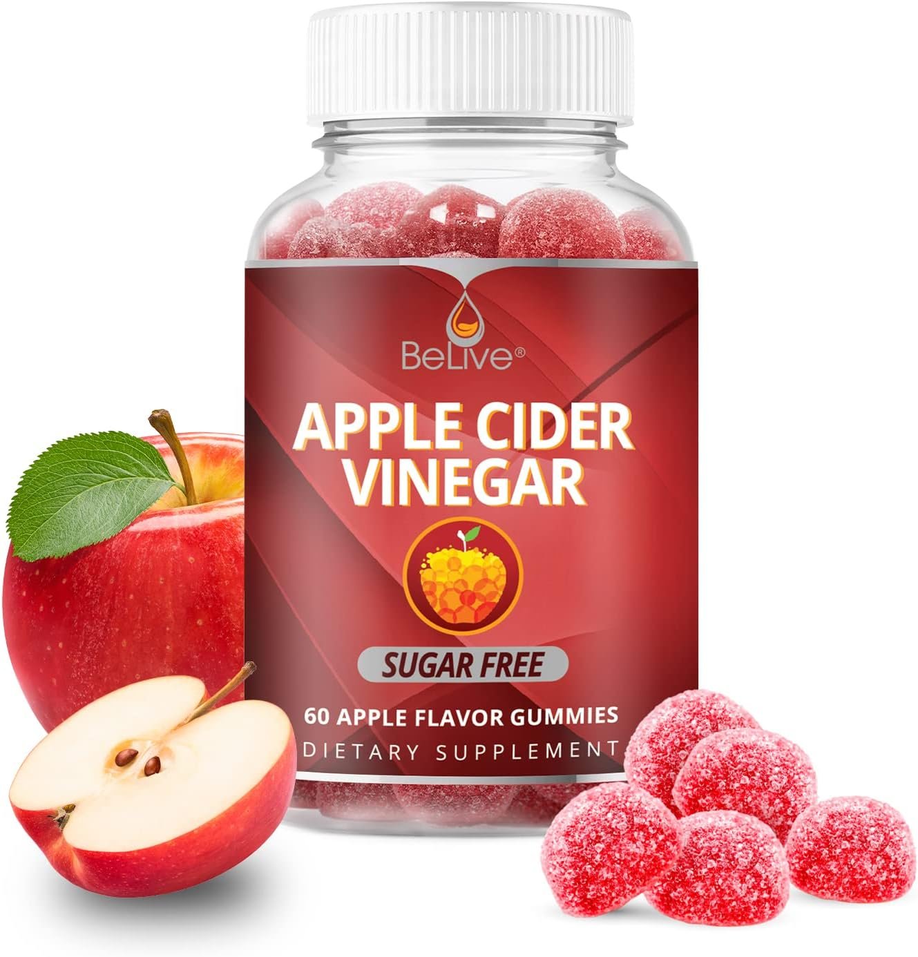 BeLive Apple Cider Vinegar Gummies – ACV Gummies Without Sugar I Detox & Cleanse Digestive Health I Alternative to Capsules, Vegan, Keto Friendly, Non-GMO, Gluten Free | 60 Ct