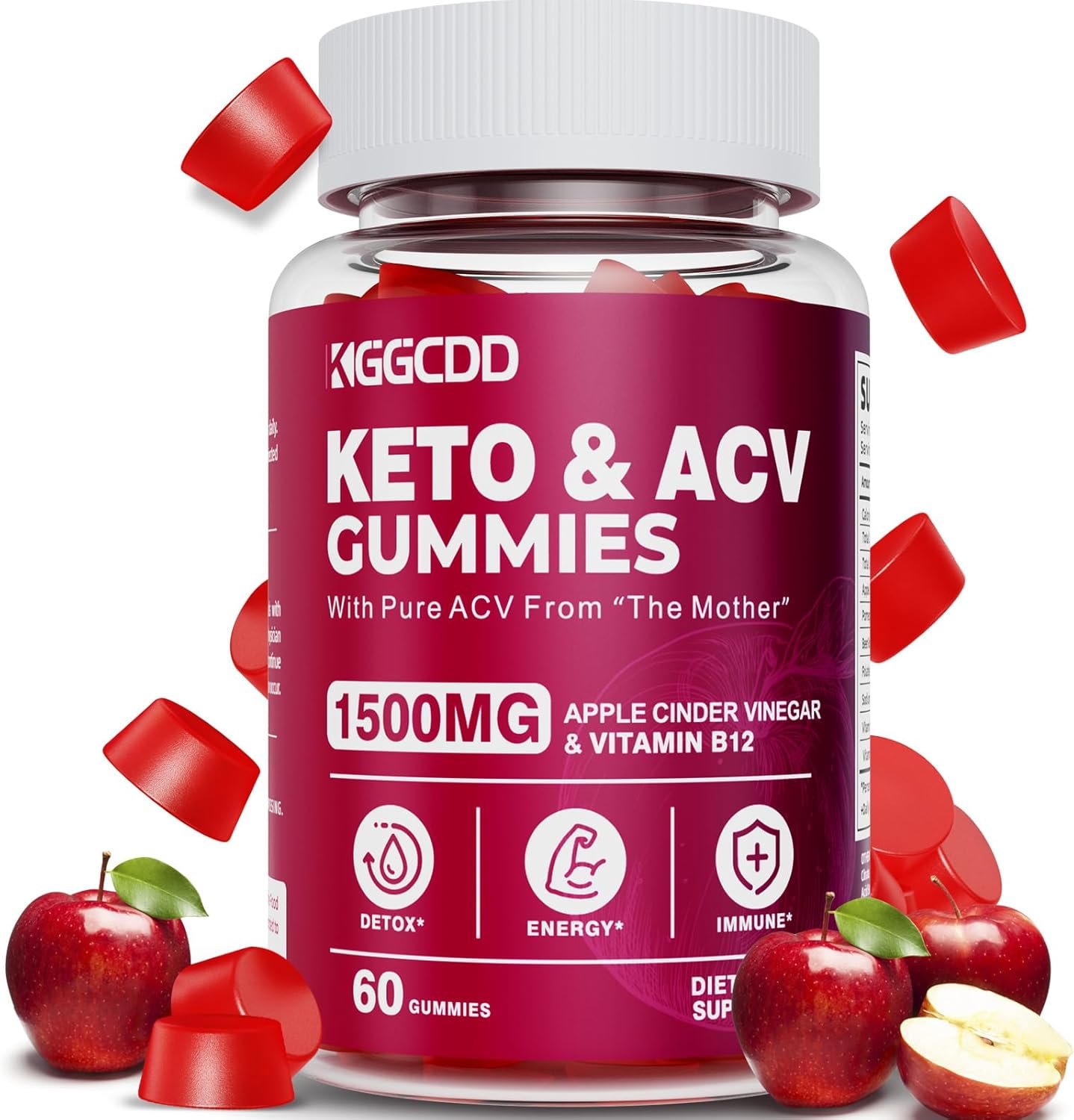 Keto ACV Gummies Advanced Weight – L0ss-,- Keto Gummy Supplement for Women and Men, with 1500MG Apple Cider Vinegar & Vitamin B12, Vegan & Non-GMO, Detox & Cleanse, Low-Carb, 60 Count