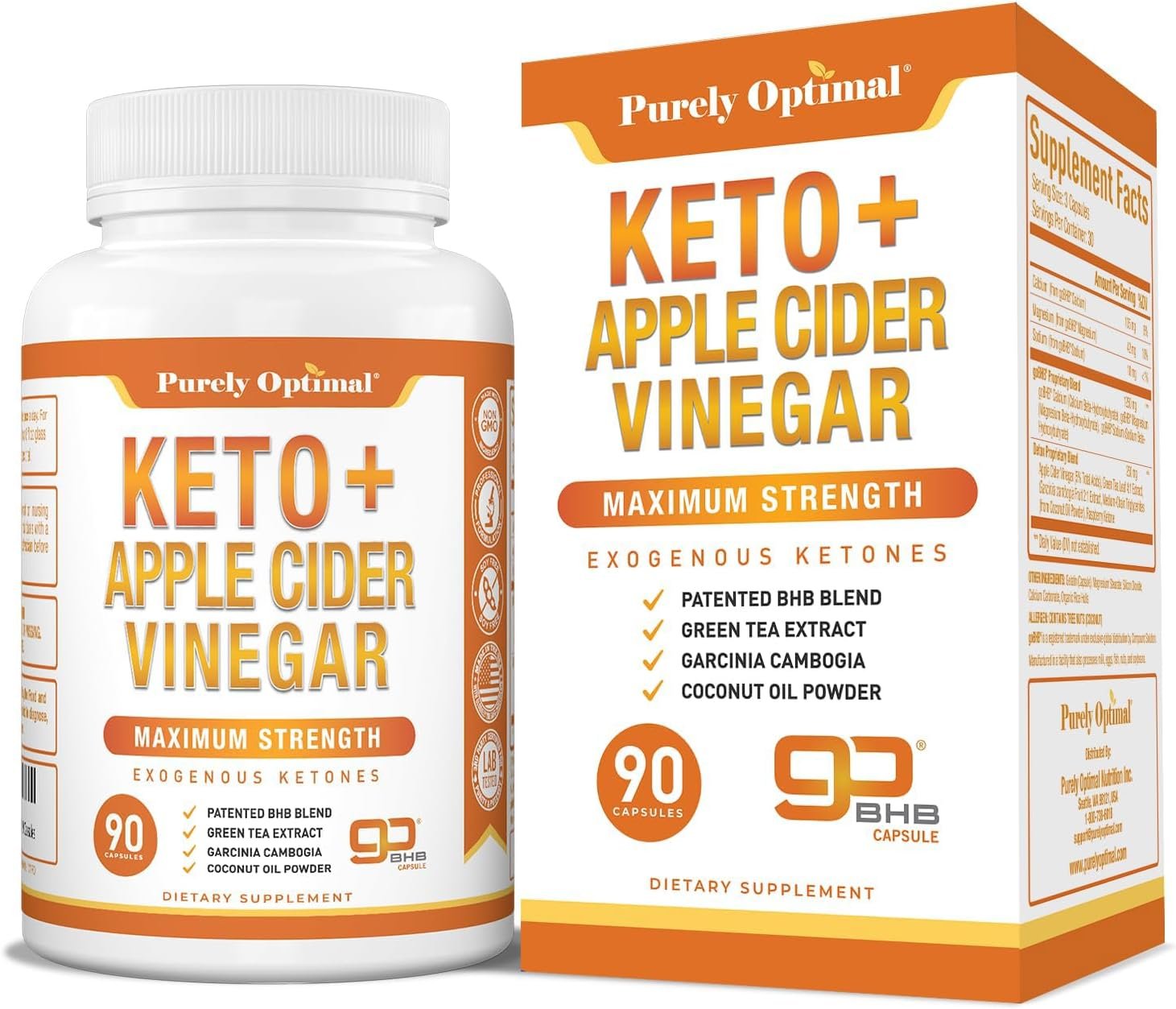 Purely Optimal Keto BHB & Apple Cider Vinegar Capsules – Exogenous Ketones Supplement with The Mother for Ketosis Support, Healthy Lifestyle & Overall Well-Being – 90 Capsules