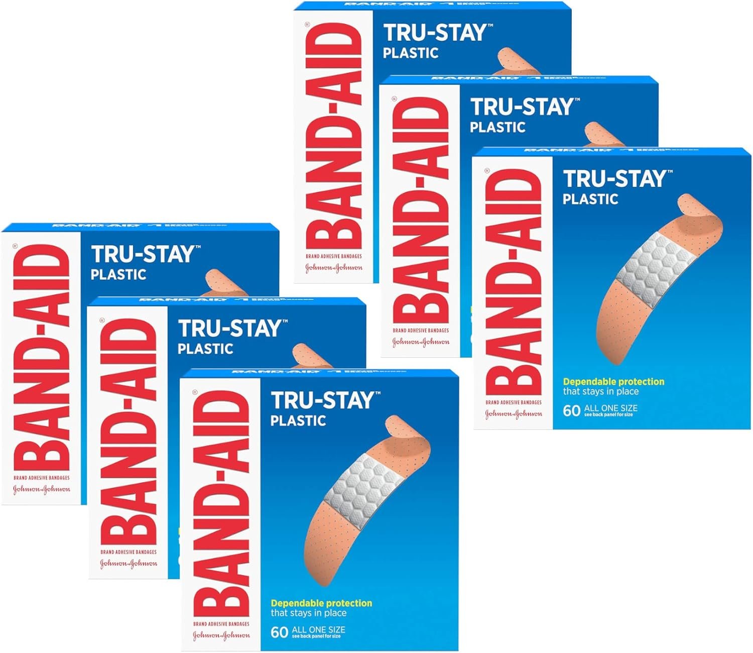 Band-Aid Plastic Strips All One Size 60 Each (Pack of 6)