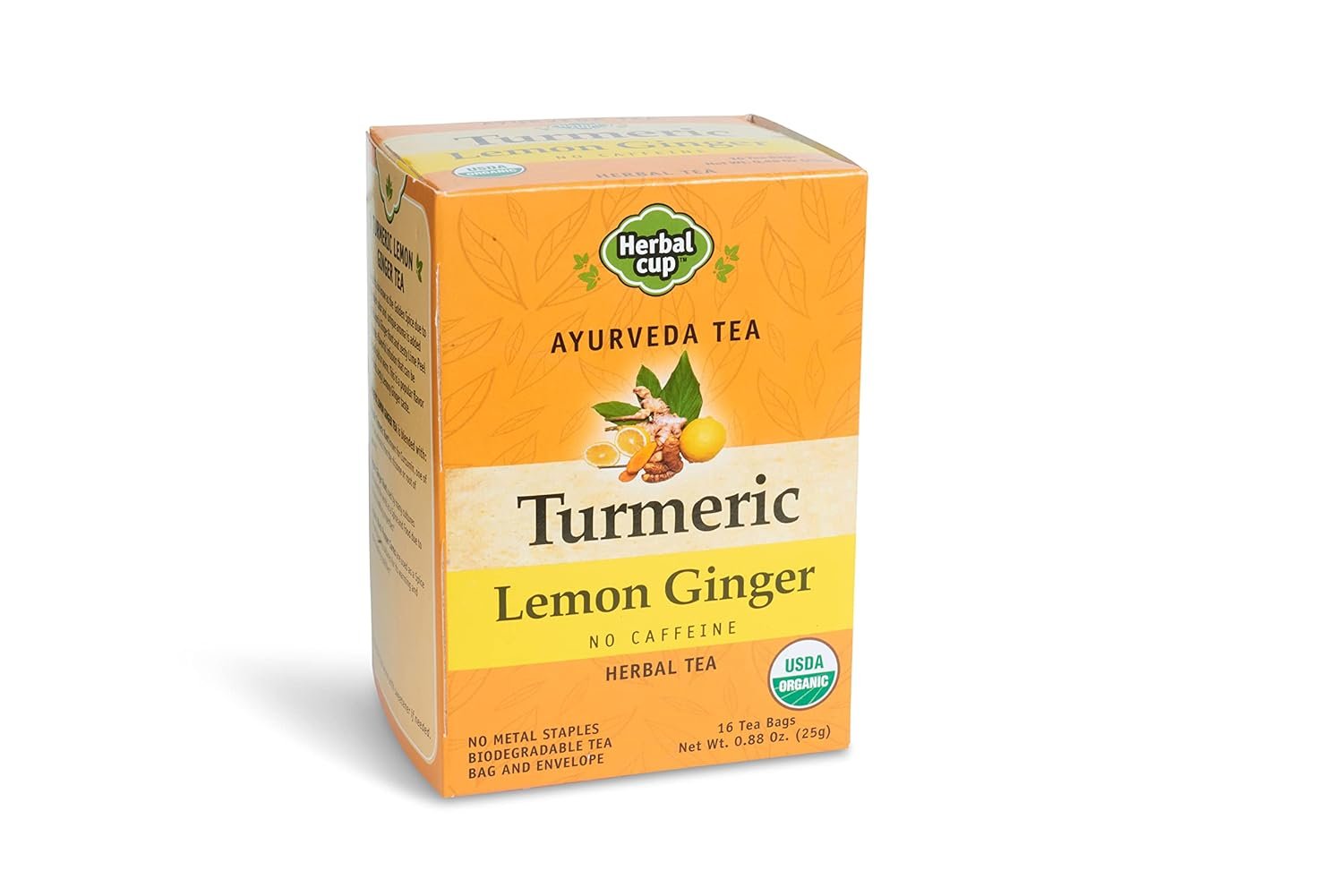 Herbal Cup Ayurveda Turmeric Tea, Organic Lemon Ginger, No Caffeine Herbal Teas (Organic Lemon Ginger, 16 Count (Pack of 1))