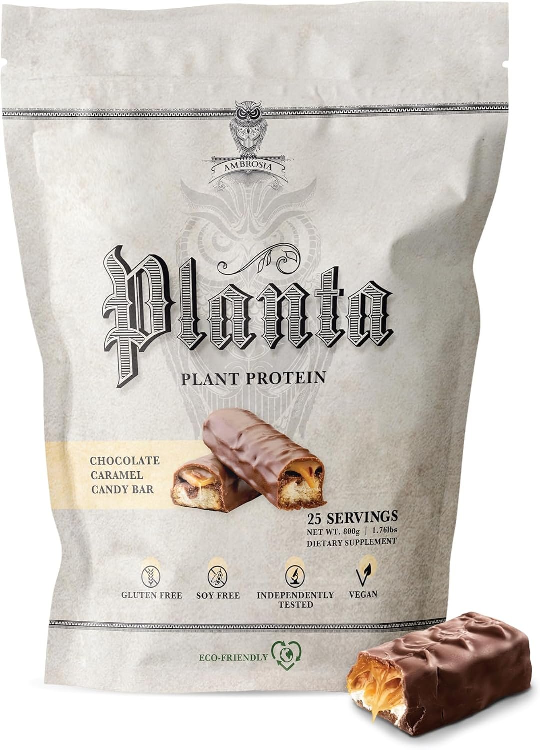 Ambrosia Planta – Plant-Based Protein Powder 20g | Dairy Free Vegan Protein Powder with BCAA Amino Acids | Keto-Friendly, No Added Sugar | 25 Servings | Candy Bar