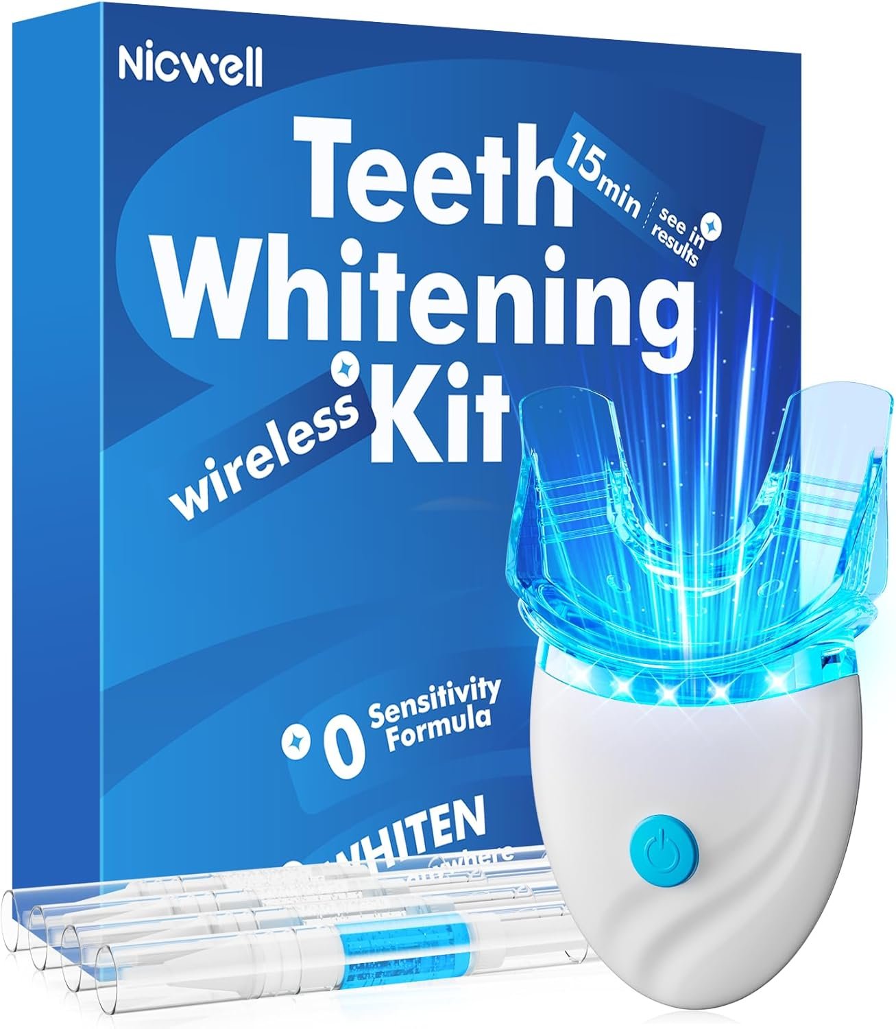 Teeth Whitening Kit for Sensitive Teeth: Nicwell LED Light +35% Carbamide Peroxide Whitening Gel & 1 Desensitizing Pen – Dental Grade Results – Overnight Daily-use Aged 25-35 with Travel Case