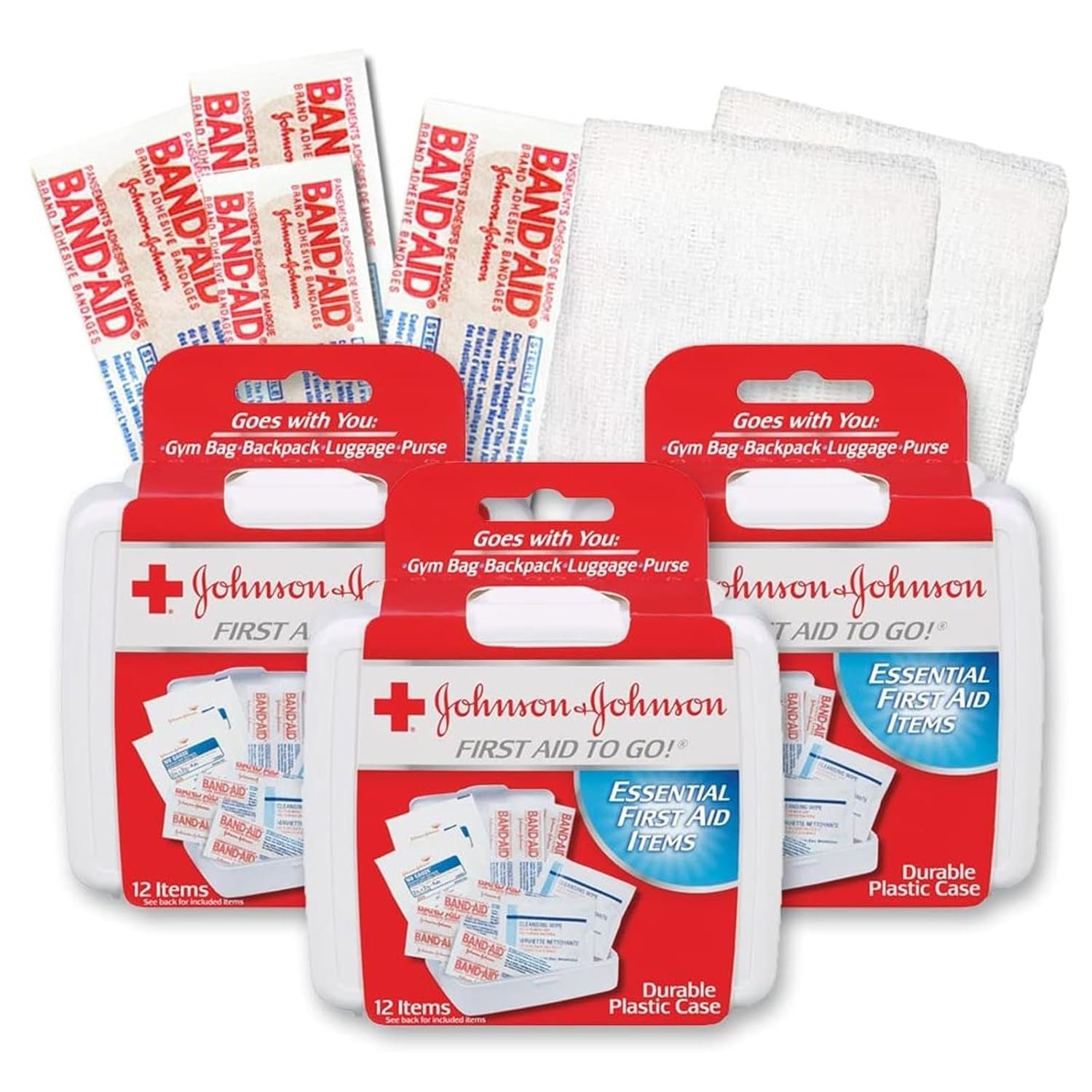 Johnson & Johnson First First Aid Kit Travel Size (Pack of 3 — First Aid Kit for Car, Office, Purse)