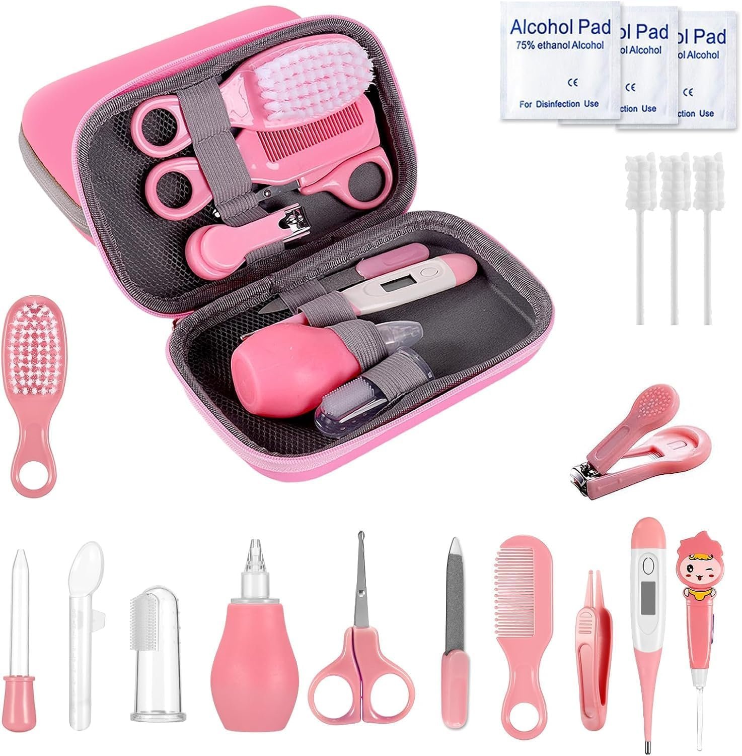 Baby Grooming Kit, 19 in 1 Baby Healthcare and Grooming Kit Newborn Nursery Health Care and Baby Nail Trimmer and Cleaner Essentials Set for Newborn Boys Girls (Pink)