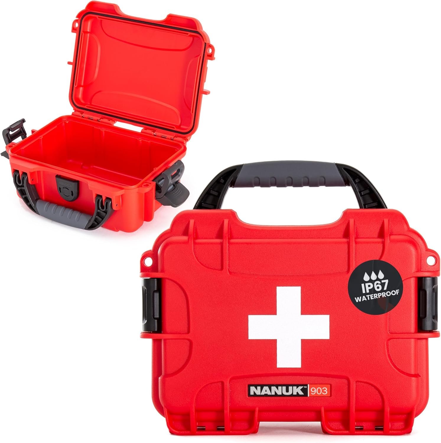 NANUK 903 Waterproof First Aid Box Empty – Durable, Medical First Aid Organizer Case, IP67-Rated, Dustproof, Impact-Resistant, and Floats (7.4″ x 4.9″ x 3.1″) – Red