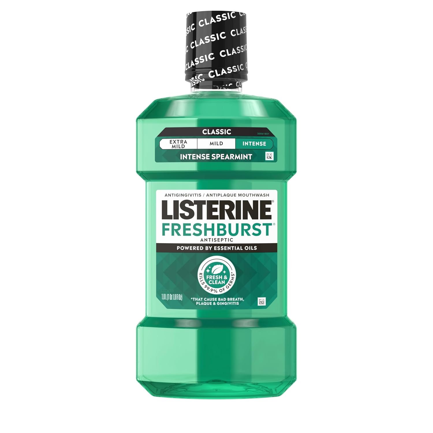 Listerine Freshburst Intense Antiseptic Mouthwash for Bad Breath, Kills 99.9% of Germs That Cause Bad Breath & Fight Plaque & Gingivitis, ADA Accepted Mouthwash, Intense Spearmint, 1 L