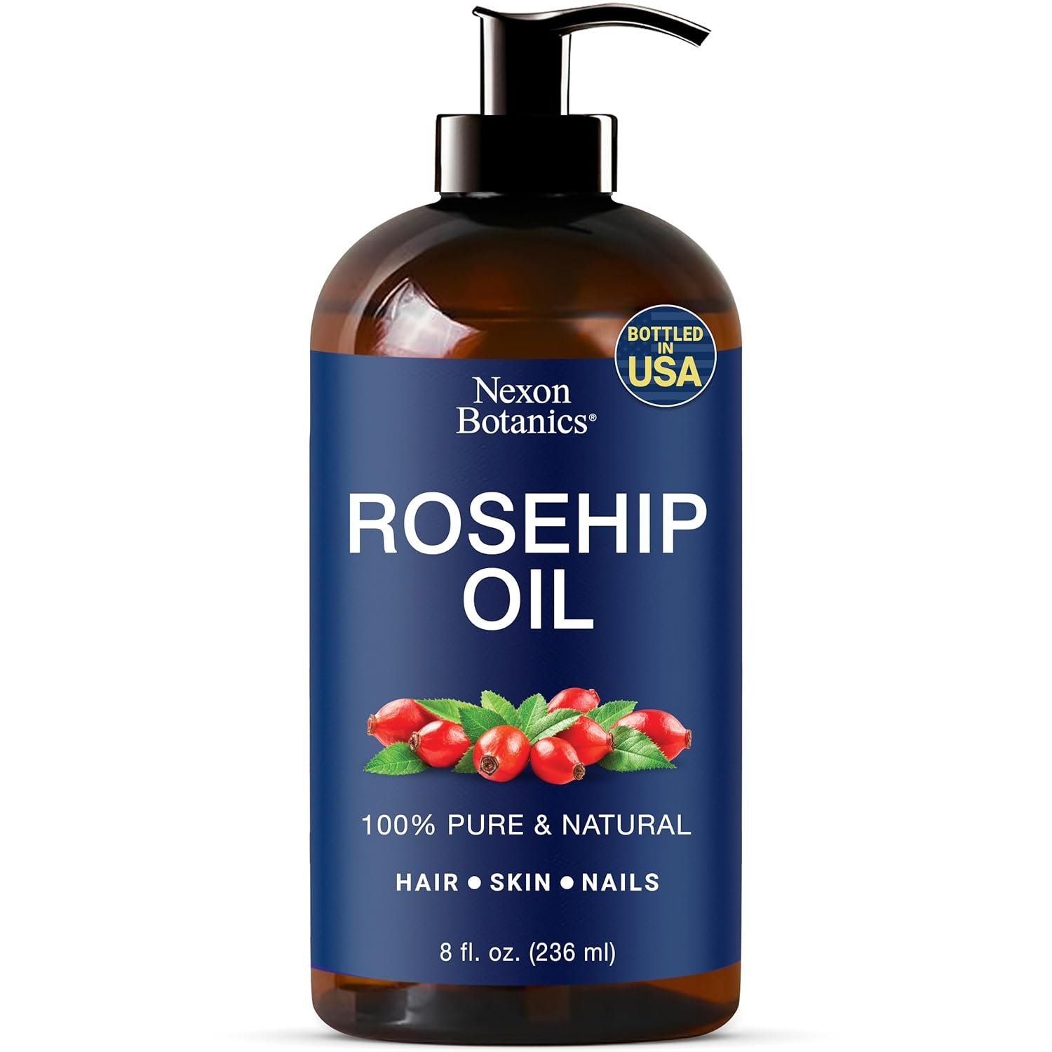 Rosehip Oil for Face 8 fl oz – Rosehip Seed Oil for Gua Sha, Massage, and Skin Care – Aceite de Rosa Mosqueta – Nexon Botanics