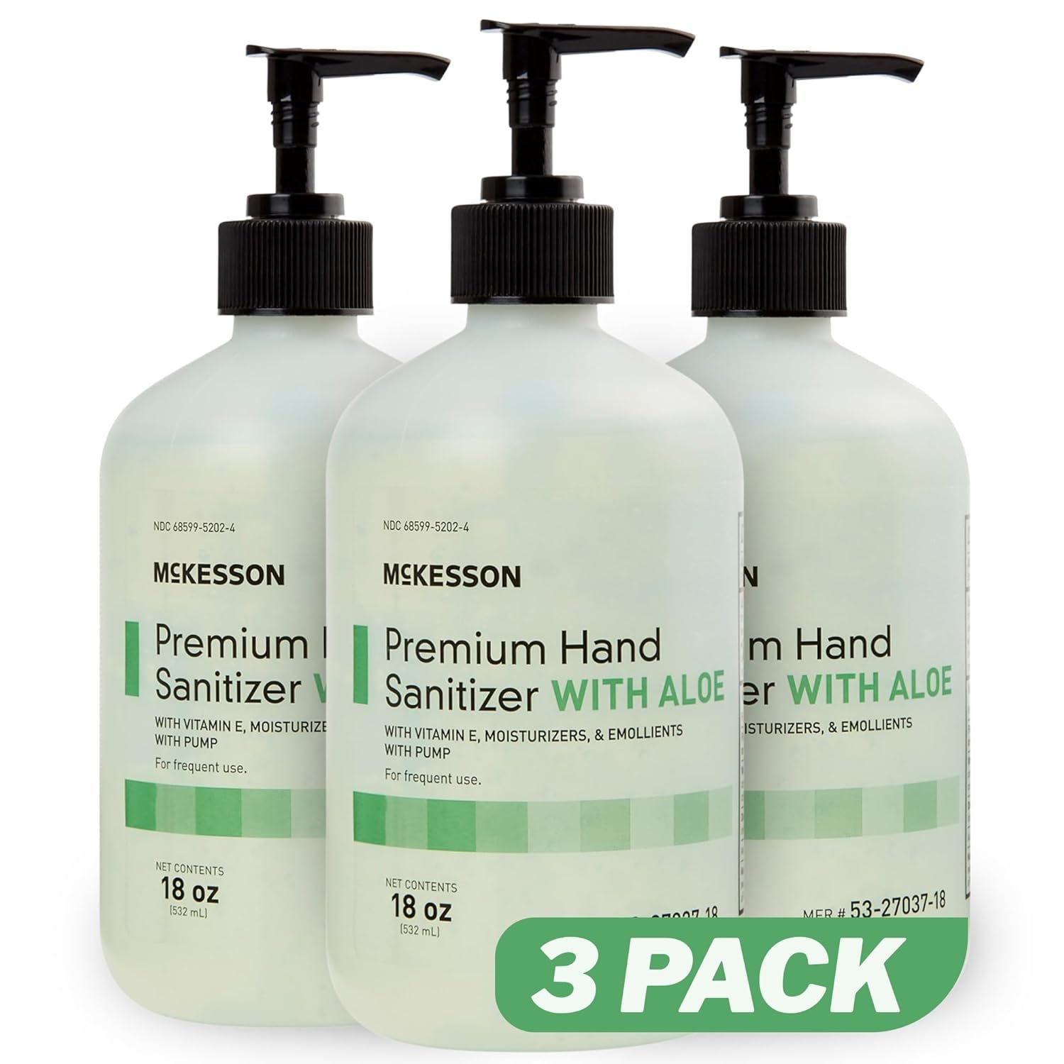 McKesson Hand Sanitizer with Aloe, 18 oz Pump Bottle [Pack of 3] – 70% Ethyl Alcohol, Spring Water Scent, No-Rinse Sanitizing Gel with Vitamin E and Moisturizers, Medical-Grade