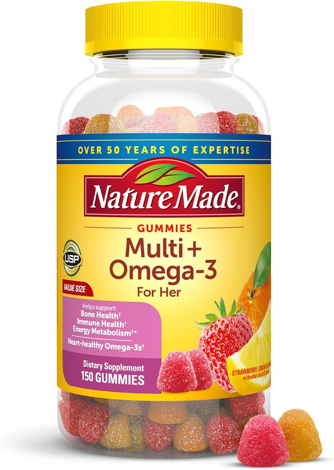 Nature Made Womens Gummy Multivitamins with Omega-3, Multivitamin for Women for Daily Nutritional Support, 150 Gummies, 75 Day Supply