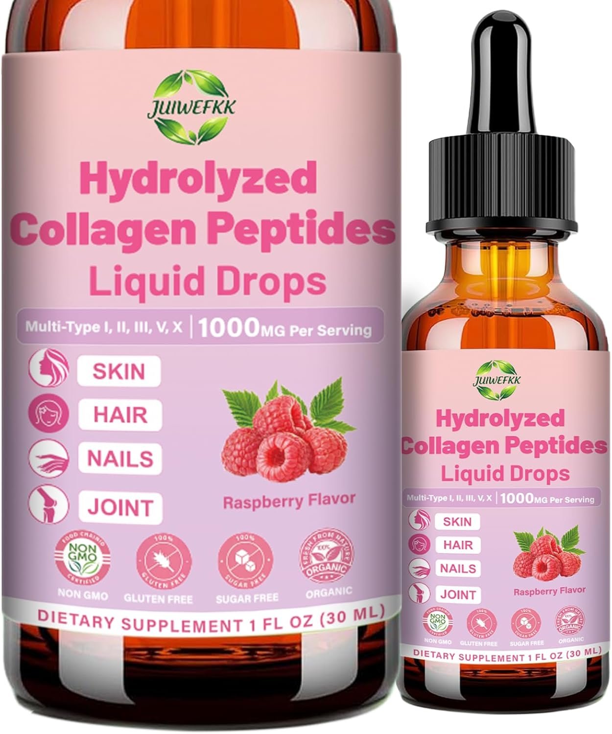 Multi Collagen Peptides Liquid Drop Organic Hydrolyzed Collagen Complex w. Biotin, Vitamin C & Hyaluronic Acid, Liquid Collagen Types I, II, III, IV, V for Hair, Skin, Nails & Joint Health