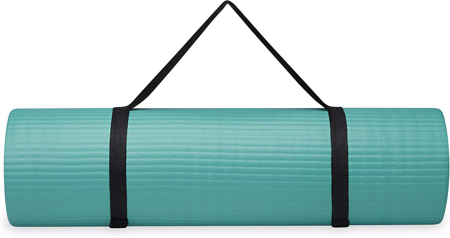 Gaiam Essentials Yoga Mat, Pilates & Exercise Mat, Thick 2/5″ (10mm) Workout Mat with Easy-Cinch Carrying Strap for Home & Gym Workouts