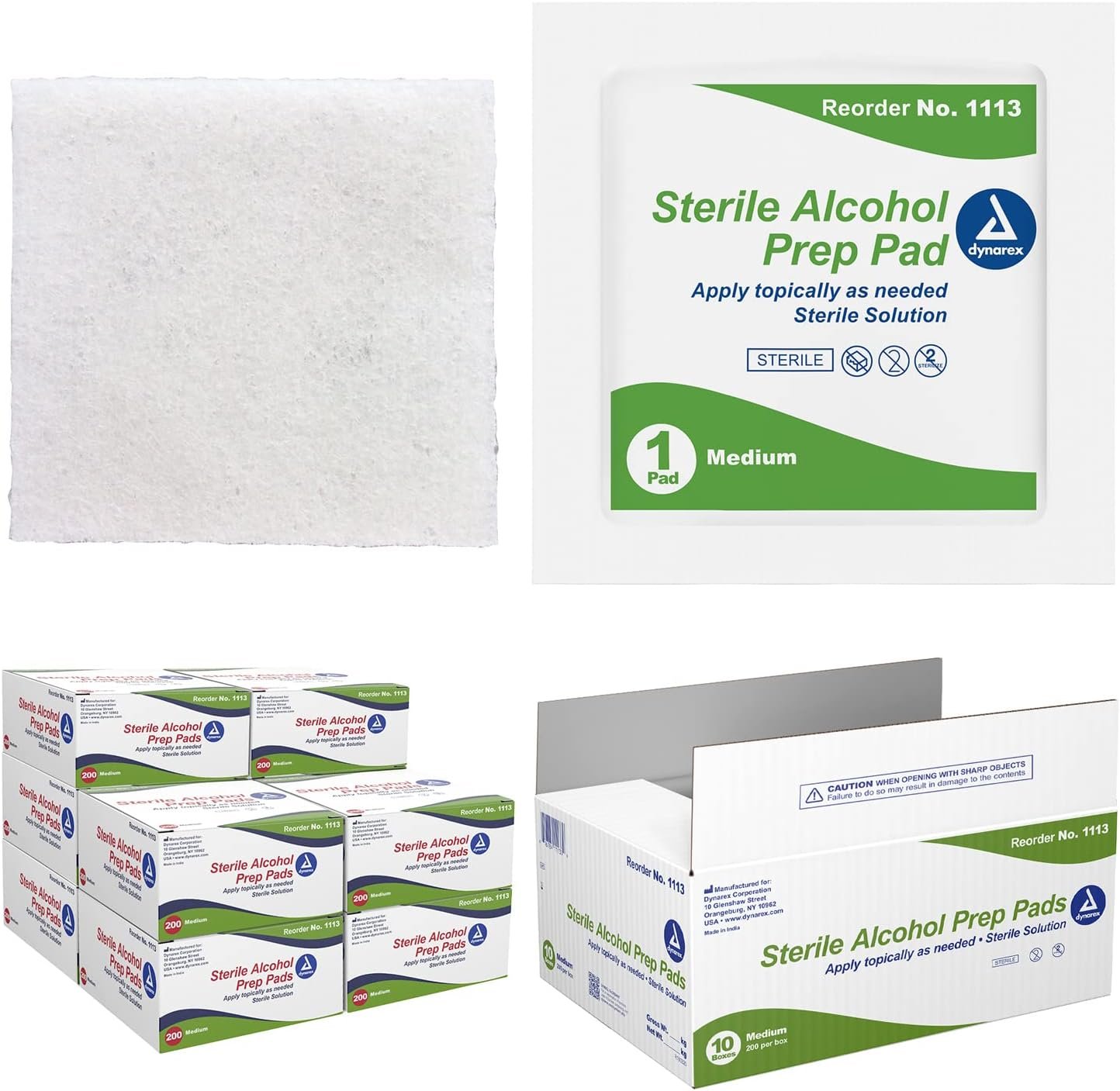 Dynarex 1113-CS Latex Free Sterile Alcohol Preparation Pad, 4.2 Pound (Pack of 2000)