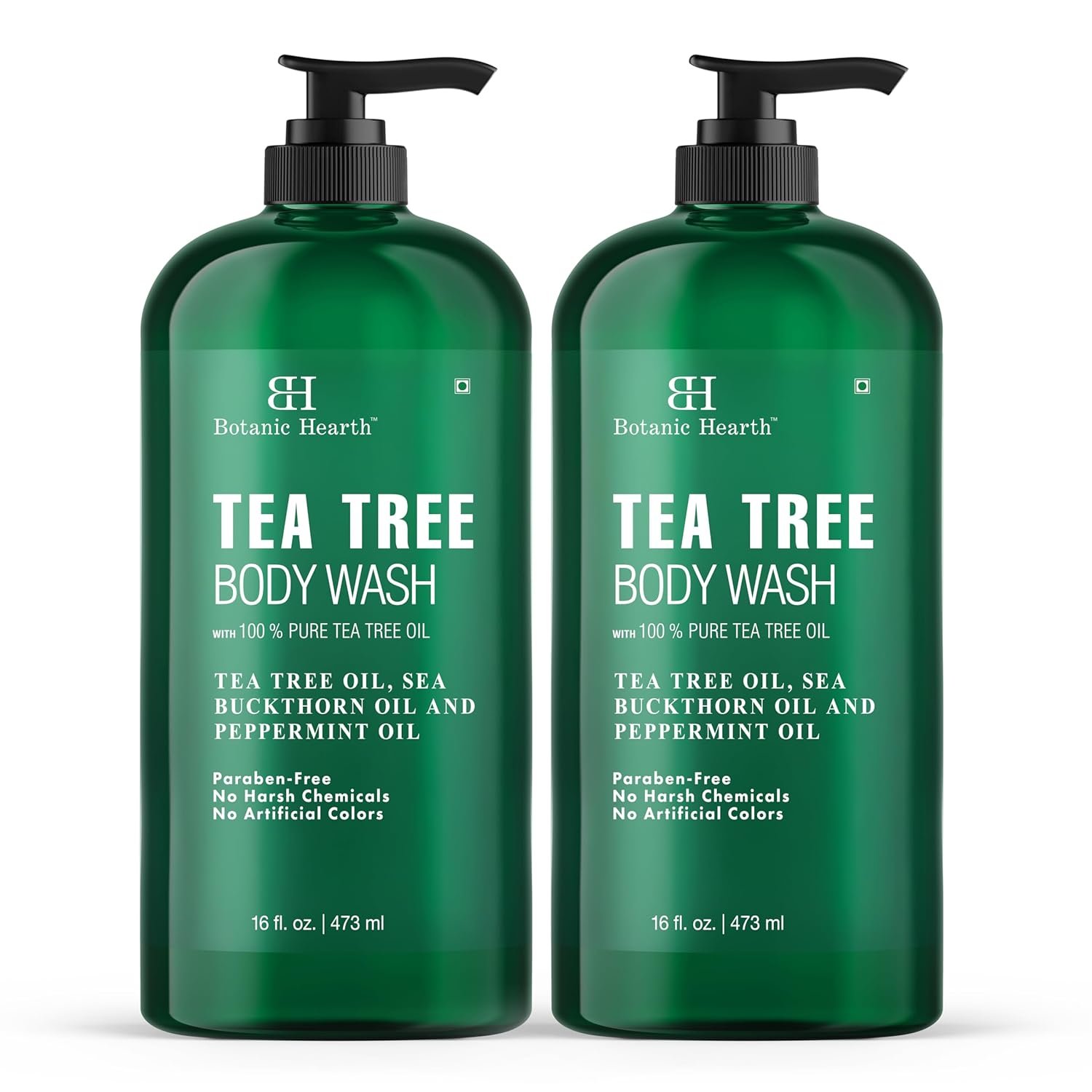 Botanic Hearth Tea Tree Body Wash 16 fl oz (2 Pack) Natural Antifungal & Odor Control Shower Gel for Acne, Athlete’s Foot, Ringworm, Jock Itch, Healthy Skin, Sulfate & Paraben Free, for Men & Women