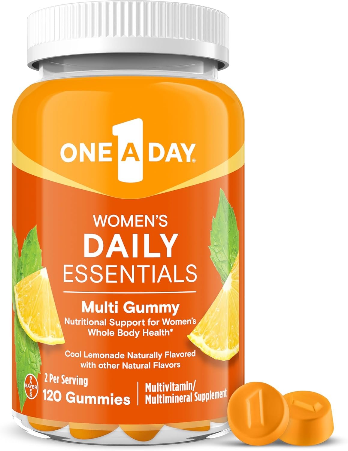 One A Day Women’s Daily Essentials Multivitamin Gummies, Multivitamin for Women, Zinc, Immune Support, Cool Lemonade Naturally Flavored, 120 Gummies
