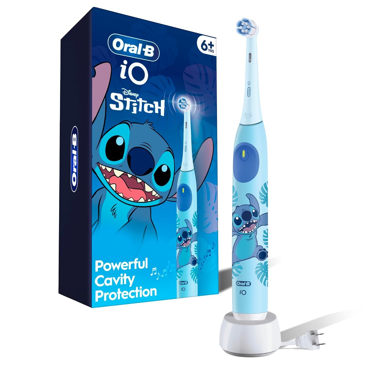 Oral-B iO Kids Limited Rechargeable Electric Powered Toothbrush, Stitch with 1 Gentle Care Brush Head – Automatic Pressure Sensor to Protect Gums – 3 Cleaning Settings – 2 Min Music Timer