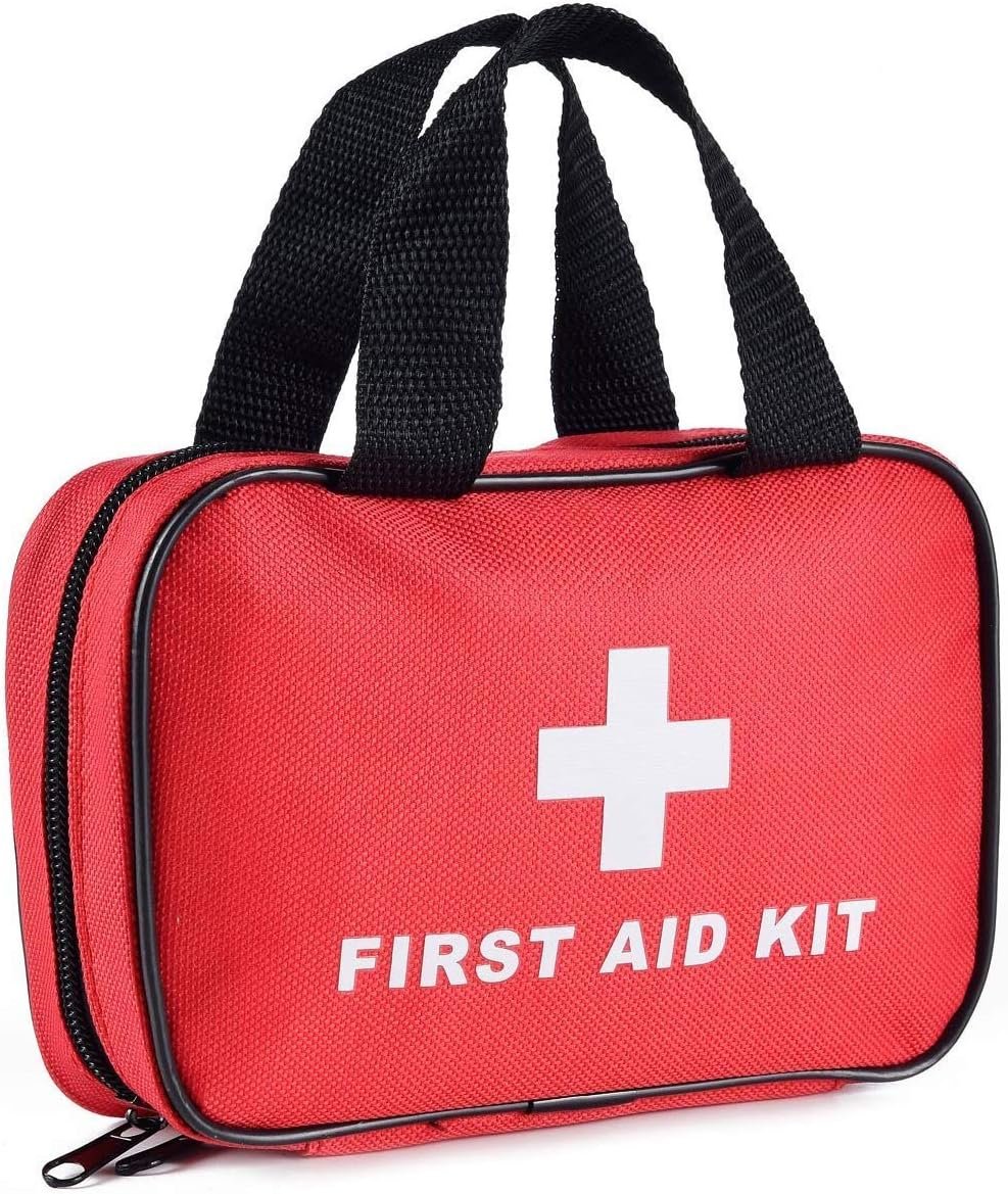 SlimK Small First Aid Kit for Car Travel & Outdoor Emergency Like Minor Cuts, Scratch, Burns & Sprain – 112 Pieces of Premium Sterile Emergency Kit First Aid Supplies – Compact & Lightweight Bag Red