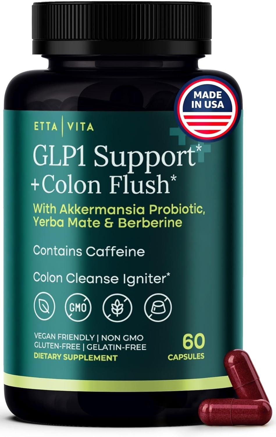 Colon Cleanse + GLP-1 Support Supplement for Weight Loss & Energy – Appetite Suppressant and Fat Burner w Berberine, Yerba Mate, Psyllium Husk, Senna Leaf, Lemon, Black Garlic, Digestive Broom & Flush
