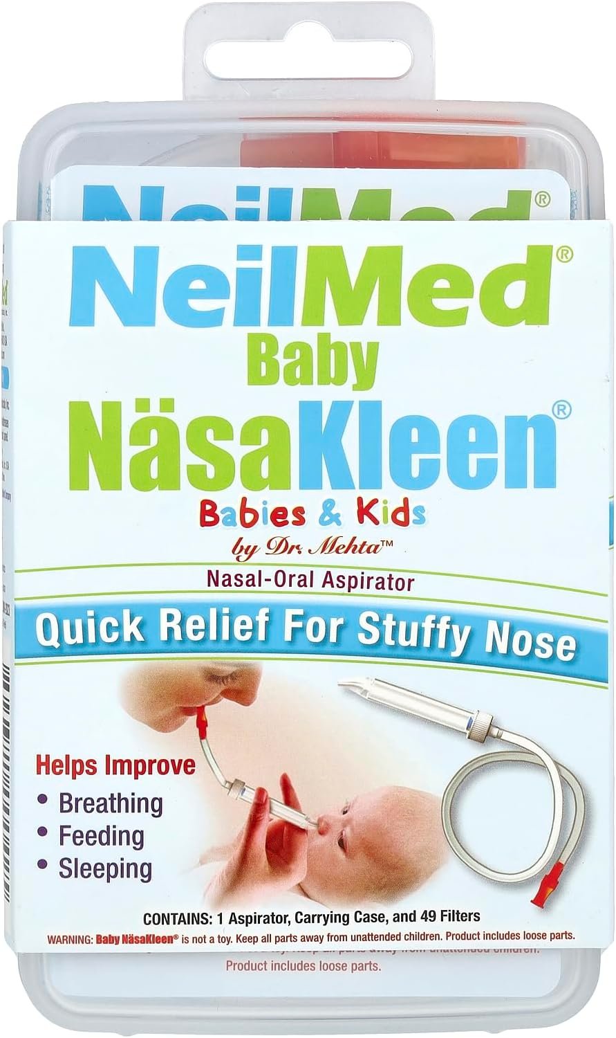 NeilMed Baby NasaKleen Nasal-Oral Aspirator with 49 Hygiene Filters and a Convenient Storage Travel Case