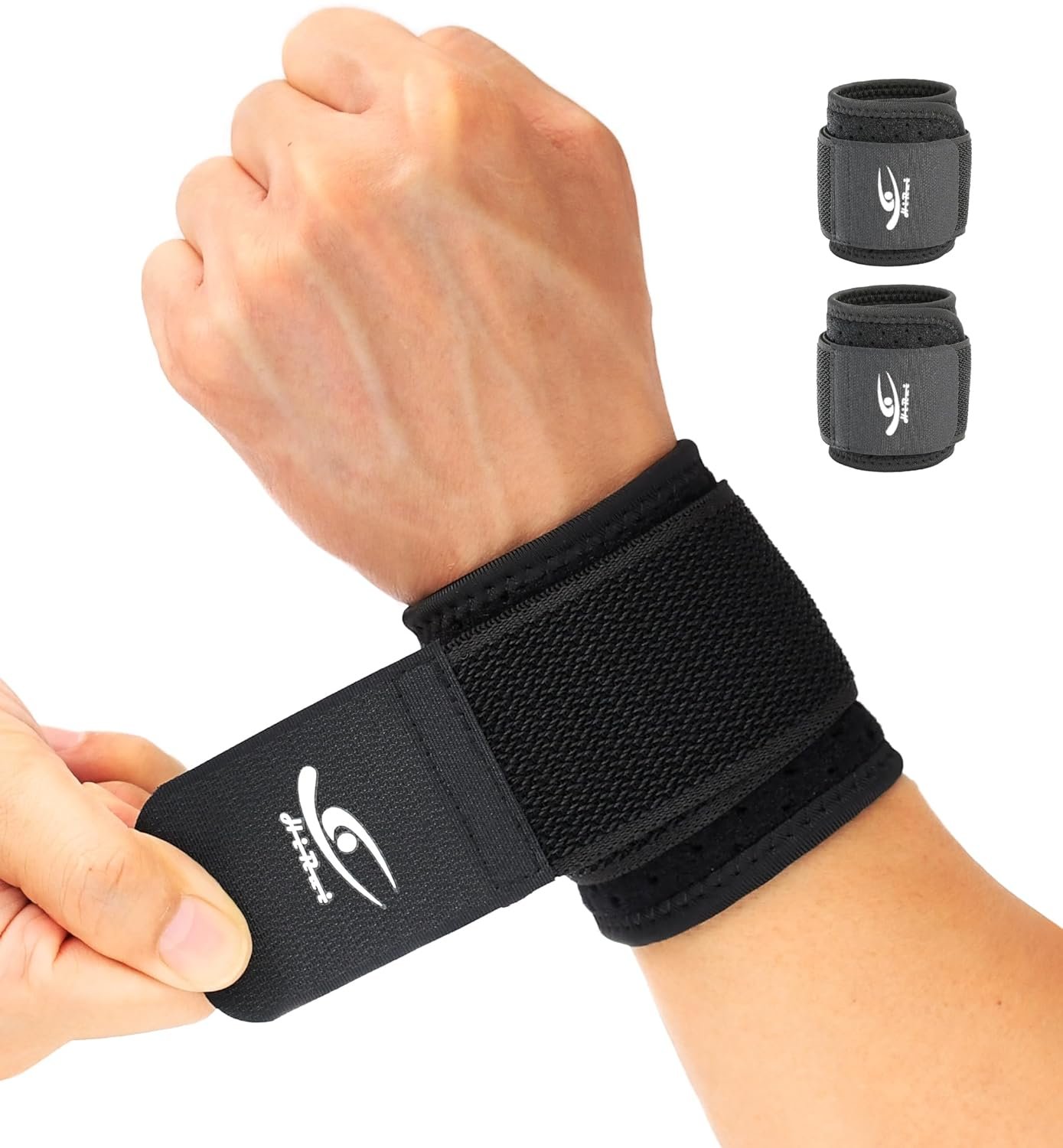 HiRui Wrist Brace (2 PCS) – Adjustable Compression for Carpal Tunnel Arthritis Tendonitis Sprain Pain Relief | Wrist Support Wrist Wraps for Both Hands, Ideal for Sports & Gym Workouts (Black)