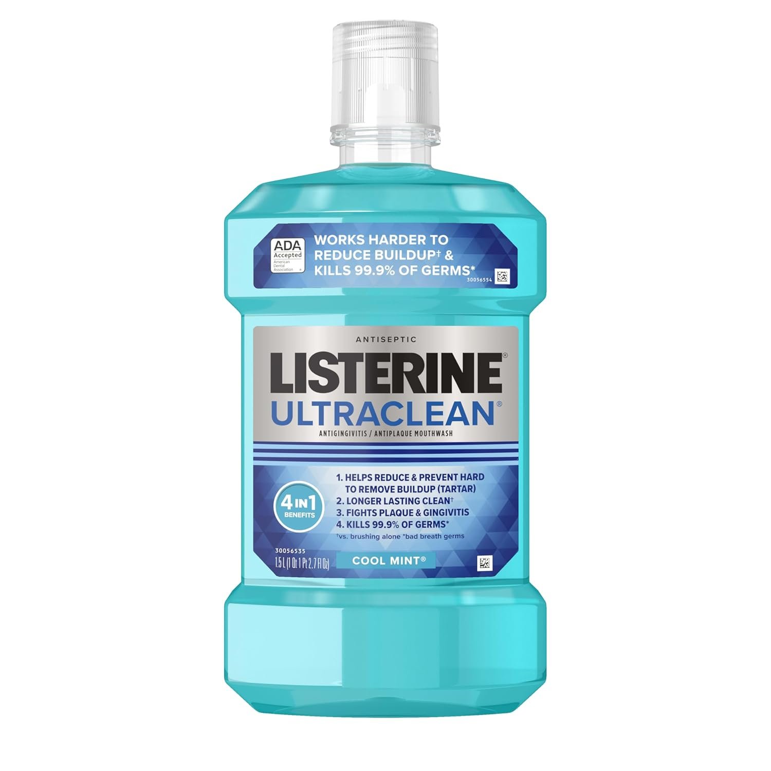 Listerine Ultraclean Oral Care Antiseptic Mouthwash, Everfresh Technology to Help Fight Bad Breath, Gingivitis, Plaque & Tartar, ADA-Accepted Tartar Control Oral Rinse, Cool Mint, 1.5 L