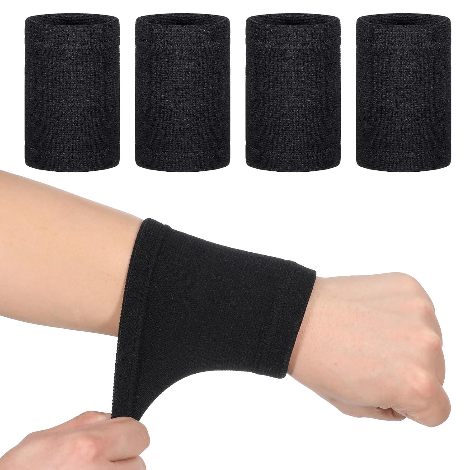 4 Pcs Wrist Compression Sleeve, Soft Elastic Sport Support Wraps, Wristbands Brace for Support Wrist for Fitness Sport Weightlifting Typing, Unisex