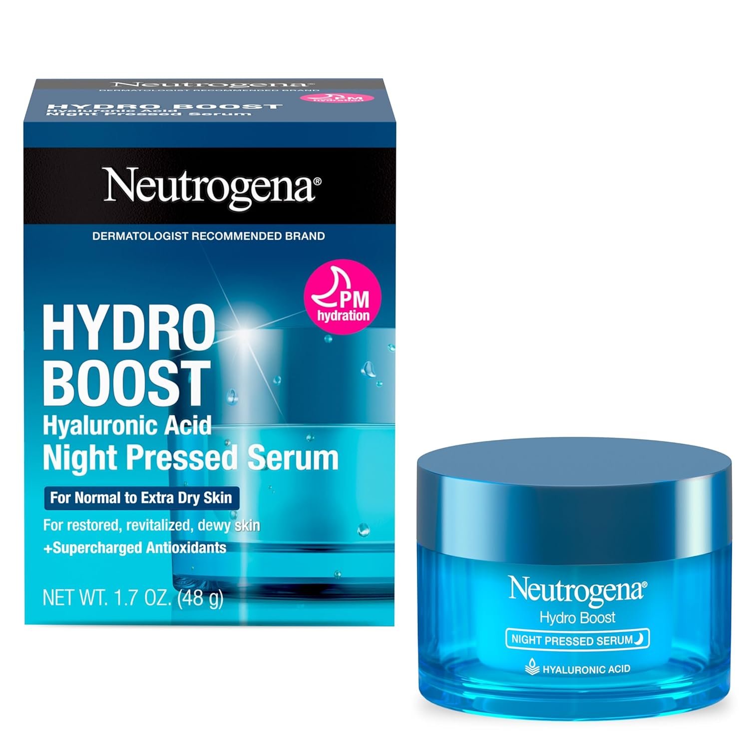 Neutrogena Hydro Boost Night Pressed Serum – with Hyaluronic Acid & Antioxidants, Hydrating Face Moisturizer that Restores & Revitalizes Skin Overnight, for Normal to Extra Dry Skin, 1.7 oz