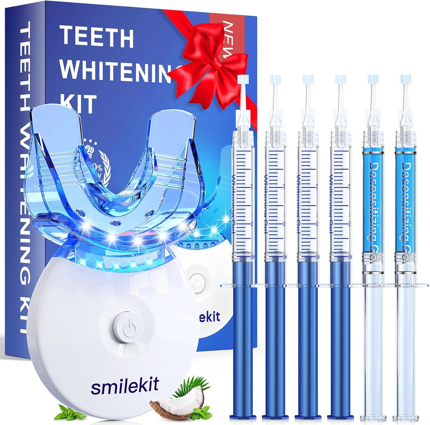 Teeth Whitening Kit with LED Light,Teeth Whitening 4 Whitening Gels & 2 Desensitizing Gels 35% Carbamide Peroxide, Helps Remove Surface Stains from Coffee, Food, Portable Oral Care Set for Fast Result