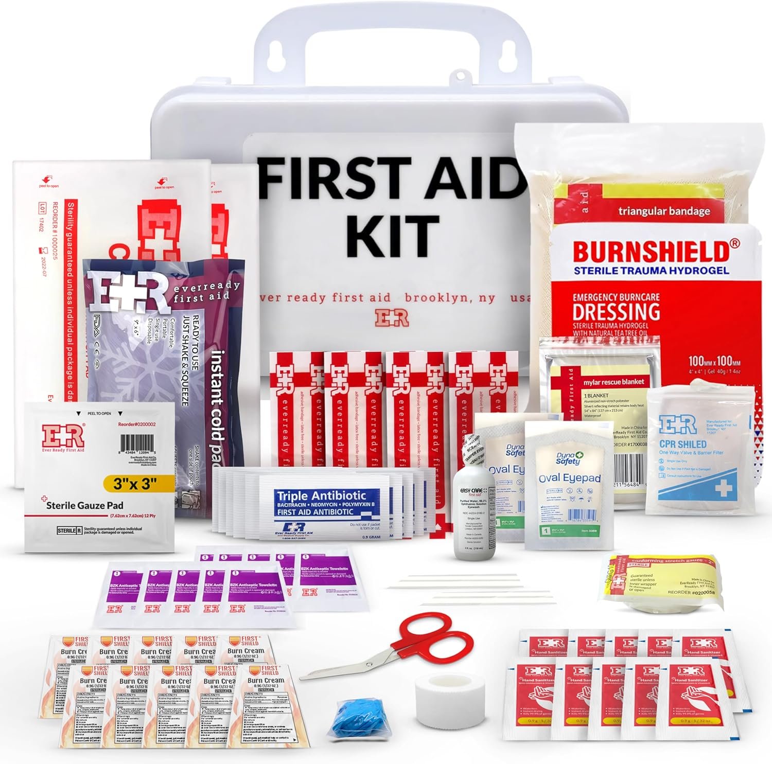 10 Person First Aid Kit – OSHA and ANSI Class A Compliant, Fully stocked Emergency Kit for Home, Office or Construction site